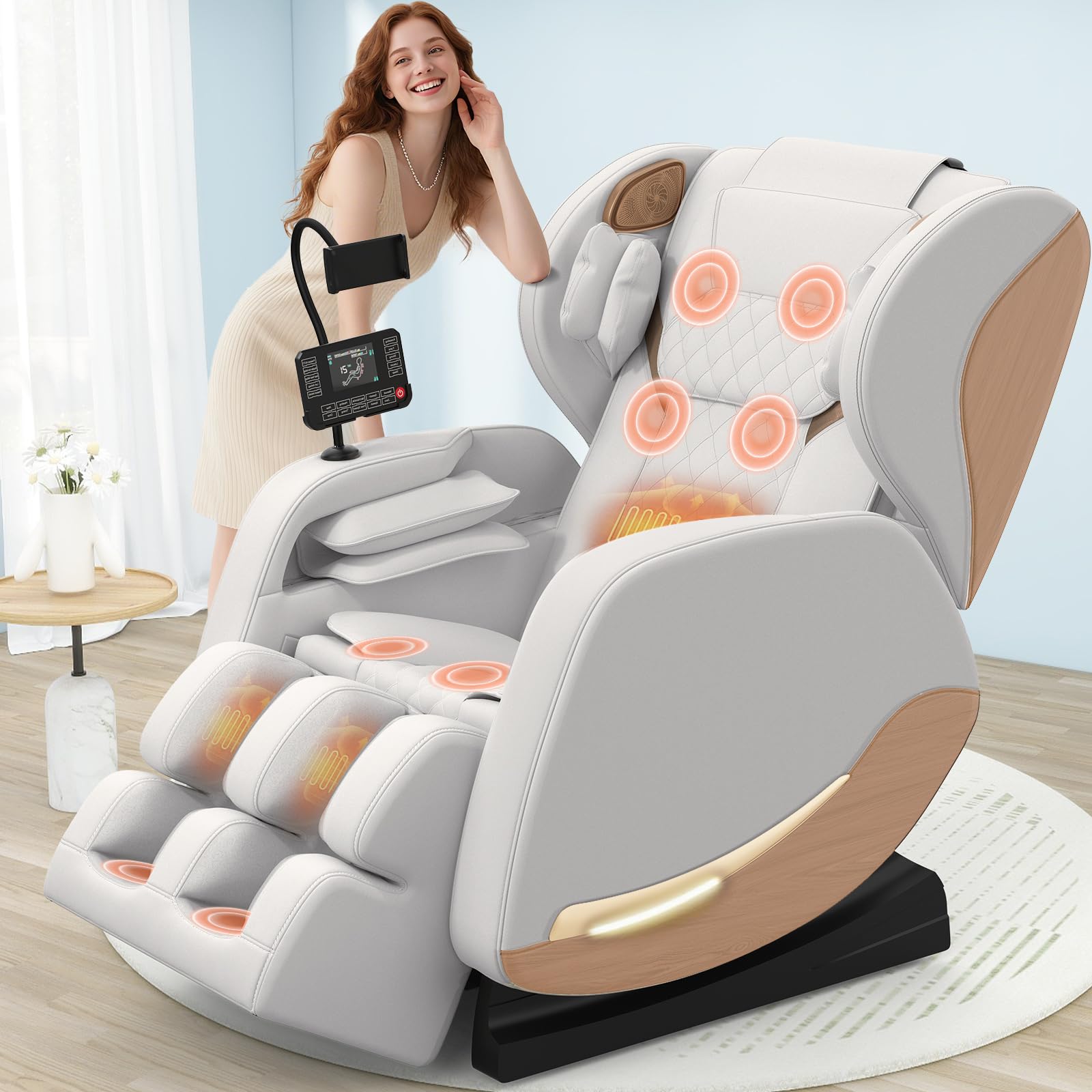 Massagesessel,Ganzkörper-Massagestuhl mit 14 Rollen, 8 Airbags, Fußmassage,Massagesessel mit Wärmefunktion Rücken & Beine, Bluetooth Player, 2-in-1 Touchscreen Zero Gravity Liegestuhl für Heimkino