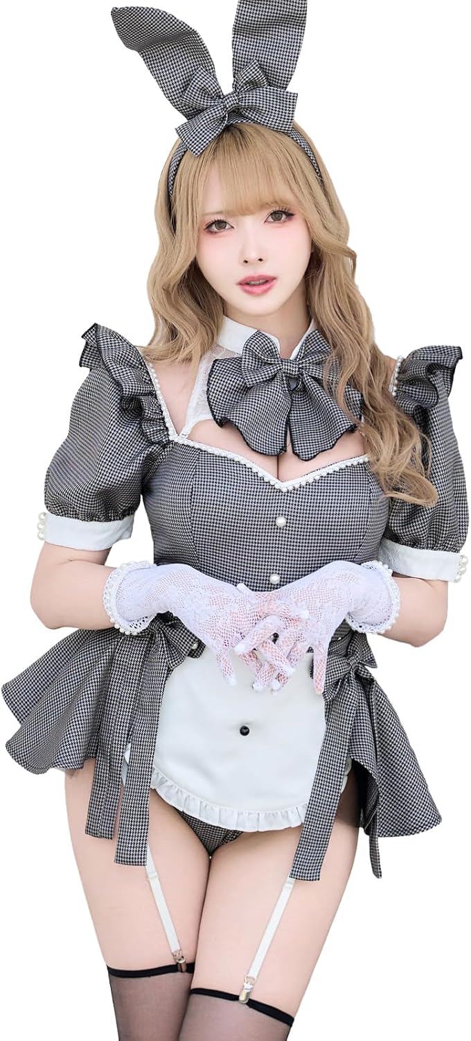 [Malymoon] コスプレ アニマル 動物 バニーガール うさぎ ウサギ うさ耳 チェック 千鳥 ハイレグ シ...