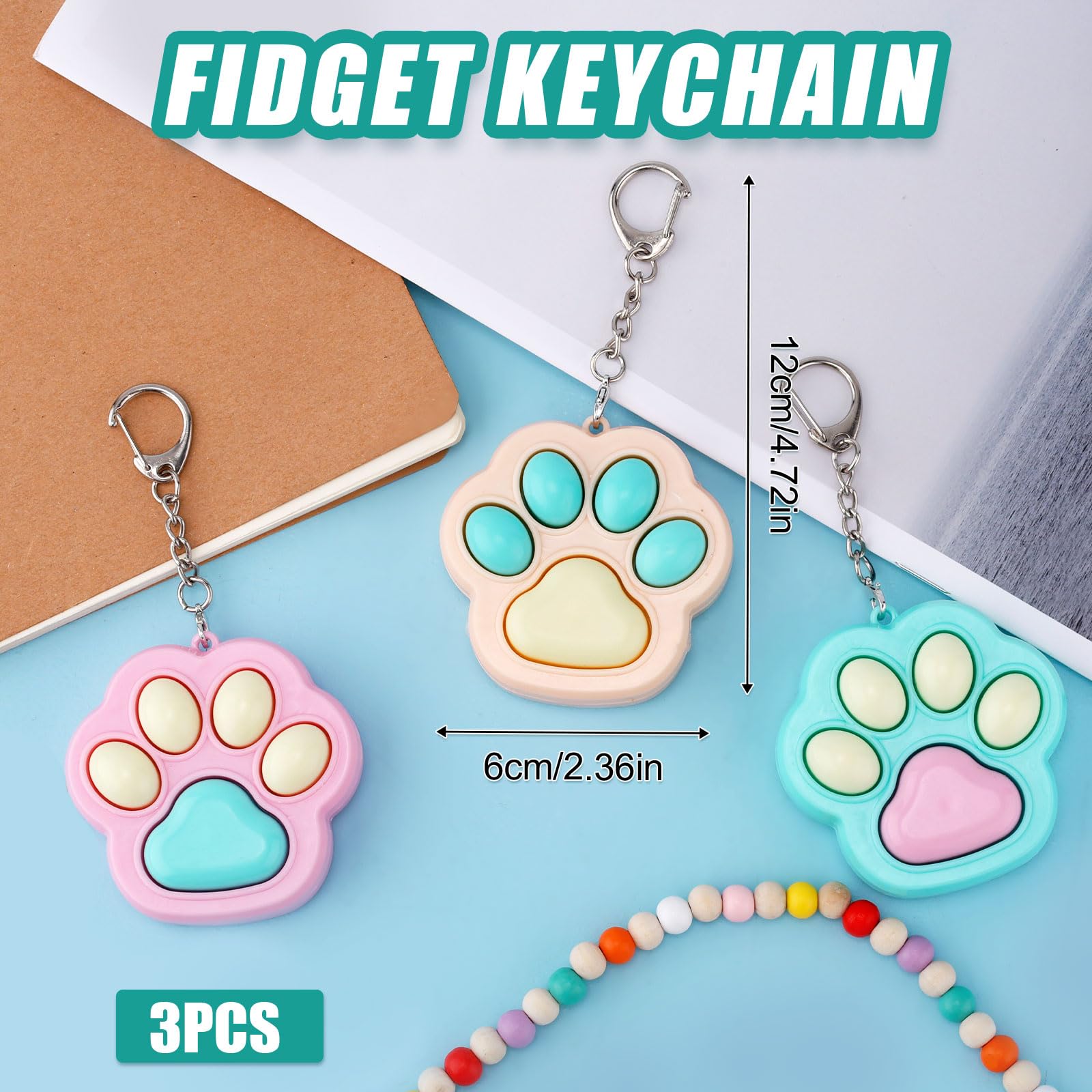 Gosknor 3pcs Cat Paw Fidget Toys Fidget Keychain - Image 2