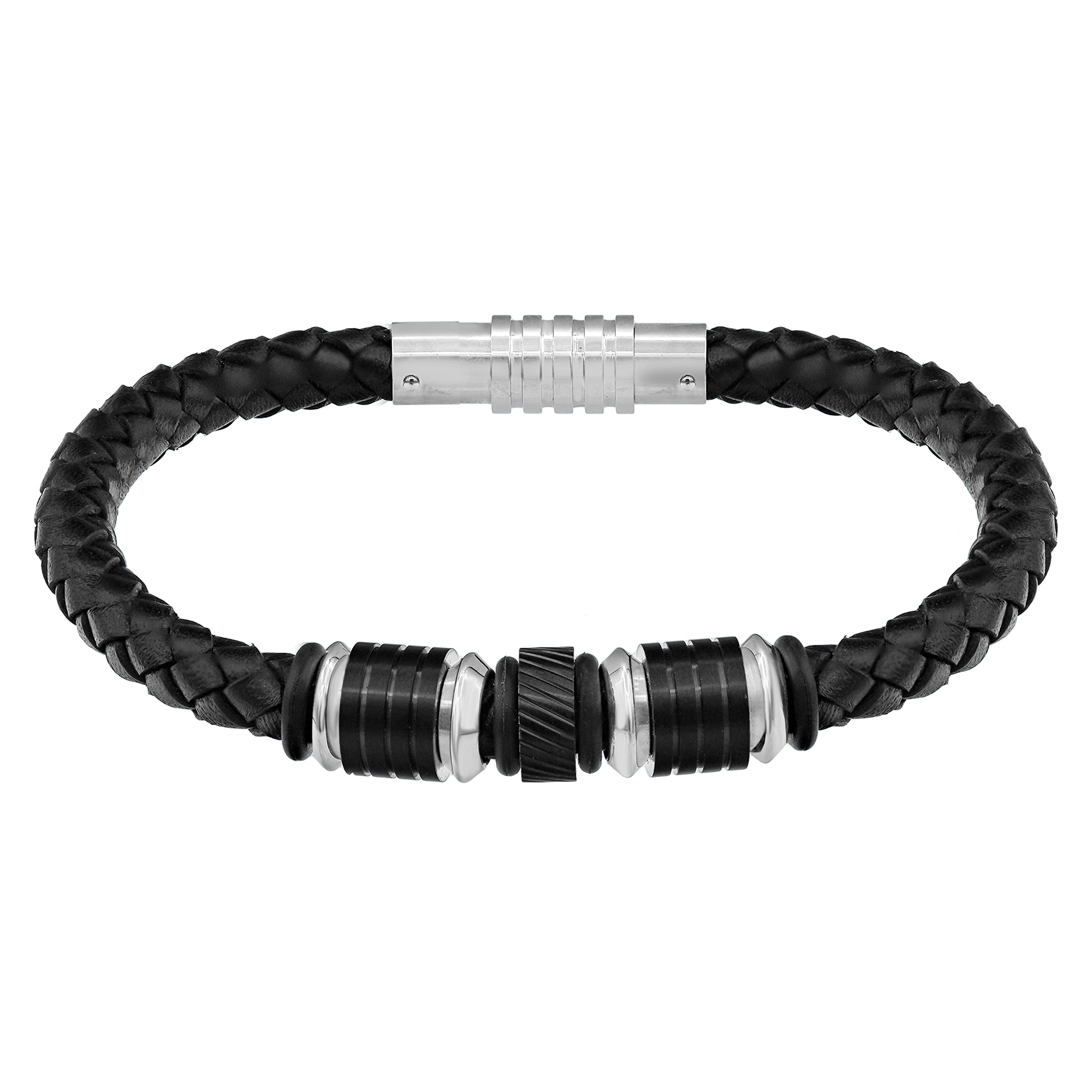 Mens Braided Black and Stainless Steel Bracelet