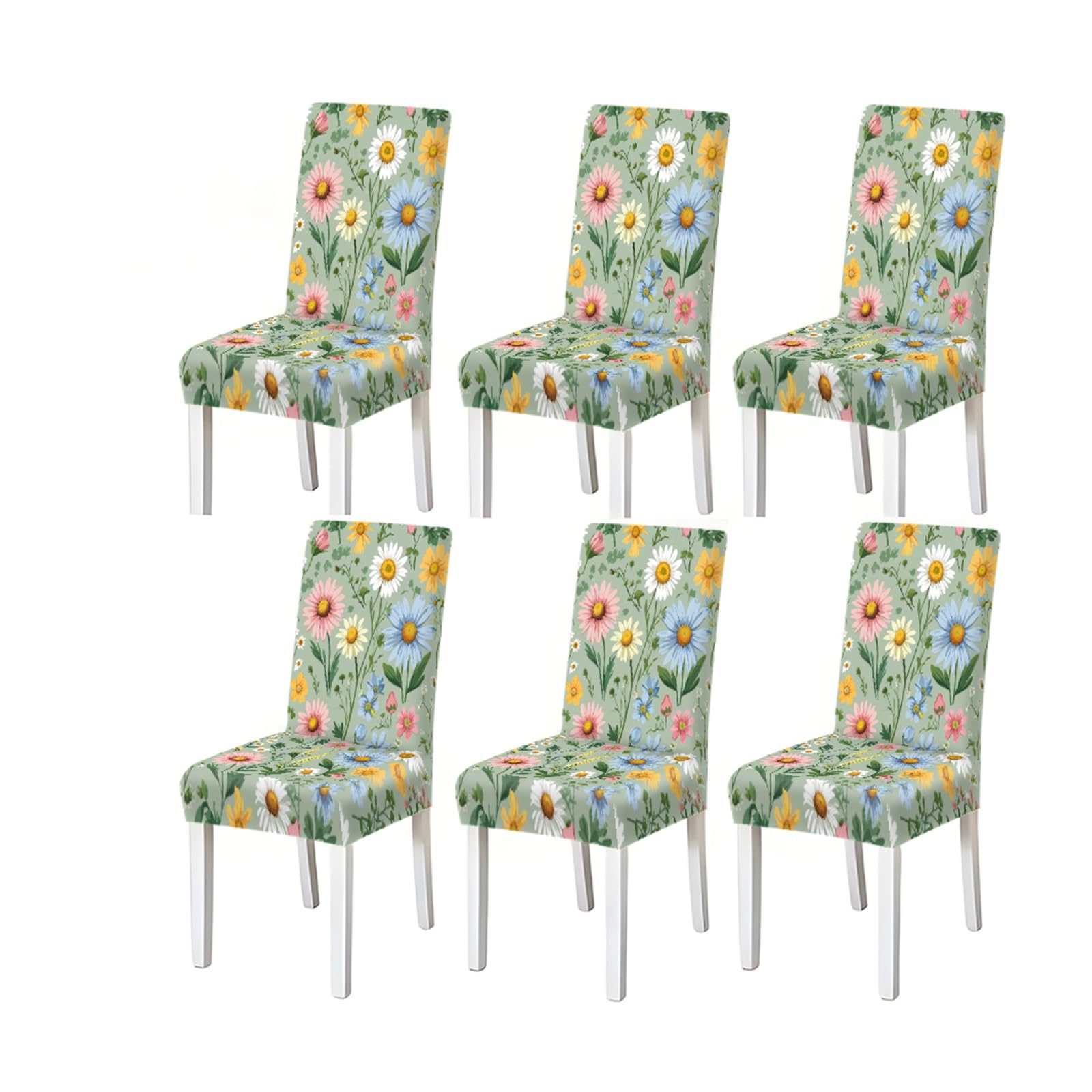 KXUAUV Fresh Sage Green Wildflower Daisy Print Stretch Dining Chair Covers, 2/4/6 PCS For Home Kitchen Party Seat Protectors for Restaurant Hotel Party(6PCSChair cover)