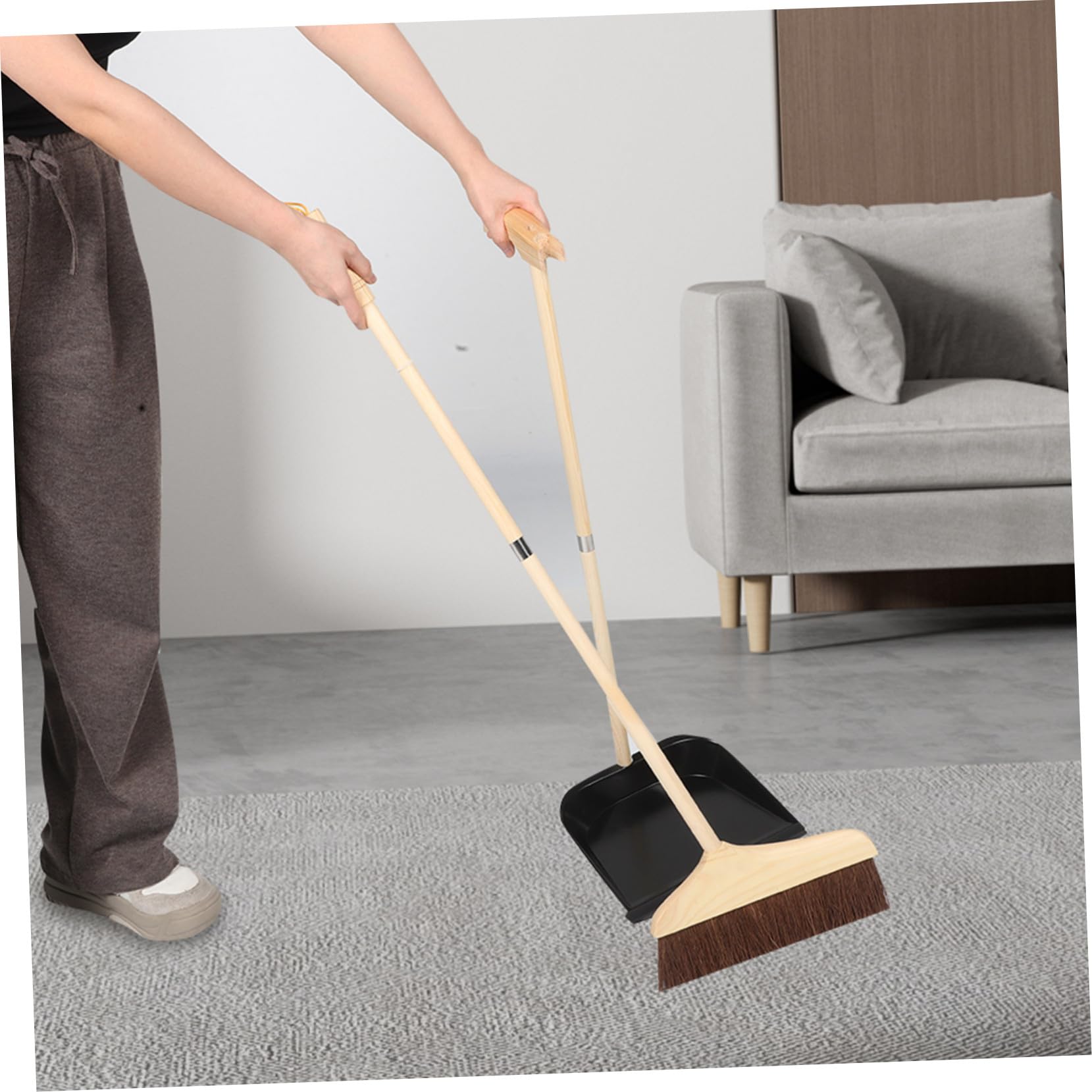Abnehmbares Besen und Kehrschaufel Satz und Weiche Borsten mit Langem Holzstiel Staubfänger für Effiziente Bodenreinigung für Zuhause für Hartholzböden im Haushalt