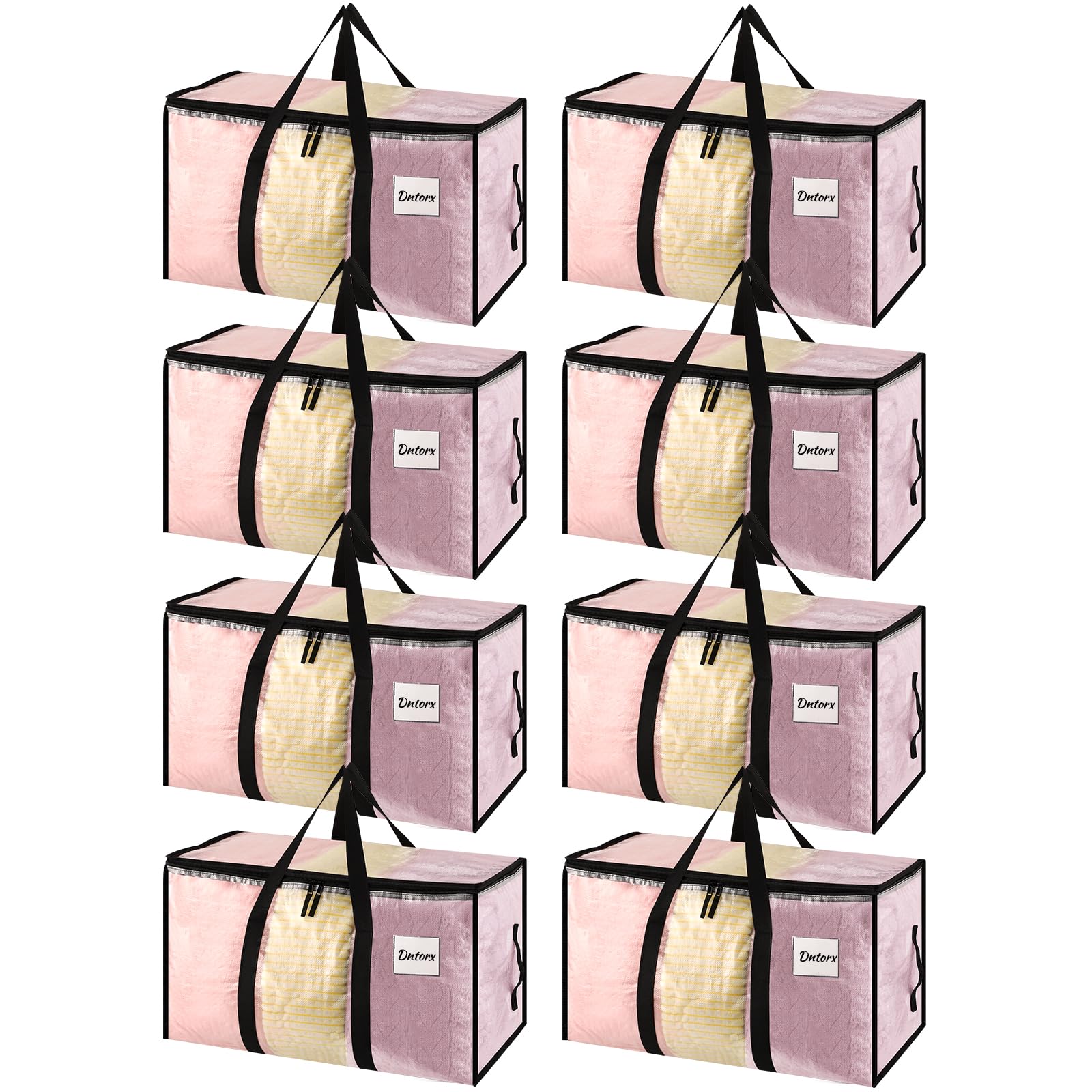 Dntorx 8 Pack Large Clothes Storage Bags with Lids Clear Moving Bags Heavy Duty Moving Totes for for College Dorm Storage Camping Travel Packing