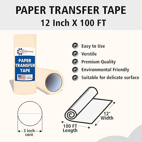Miniatura 2 de Cinta de transferencia para vinilo de 12 pulgadas x 100 pies, cinta de papel con adhesivo plano de adherencia mediaalta. Cinta de aplicación, cinta