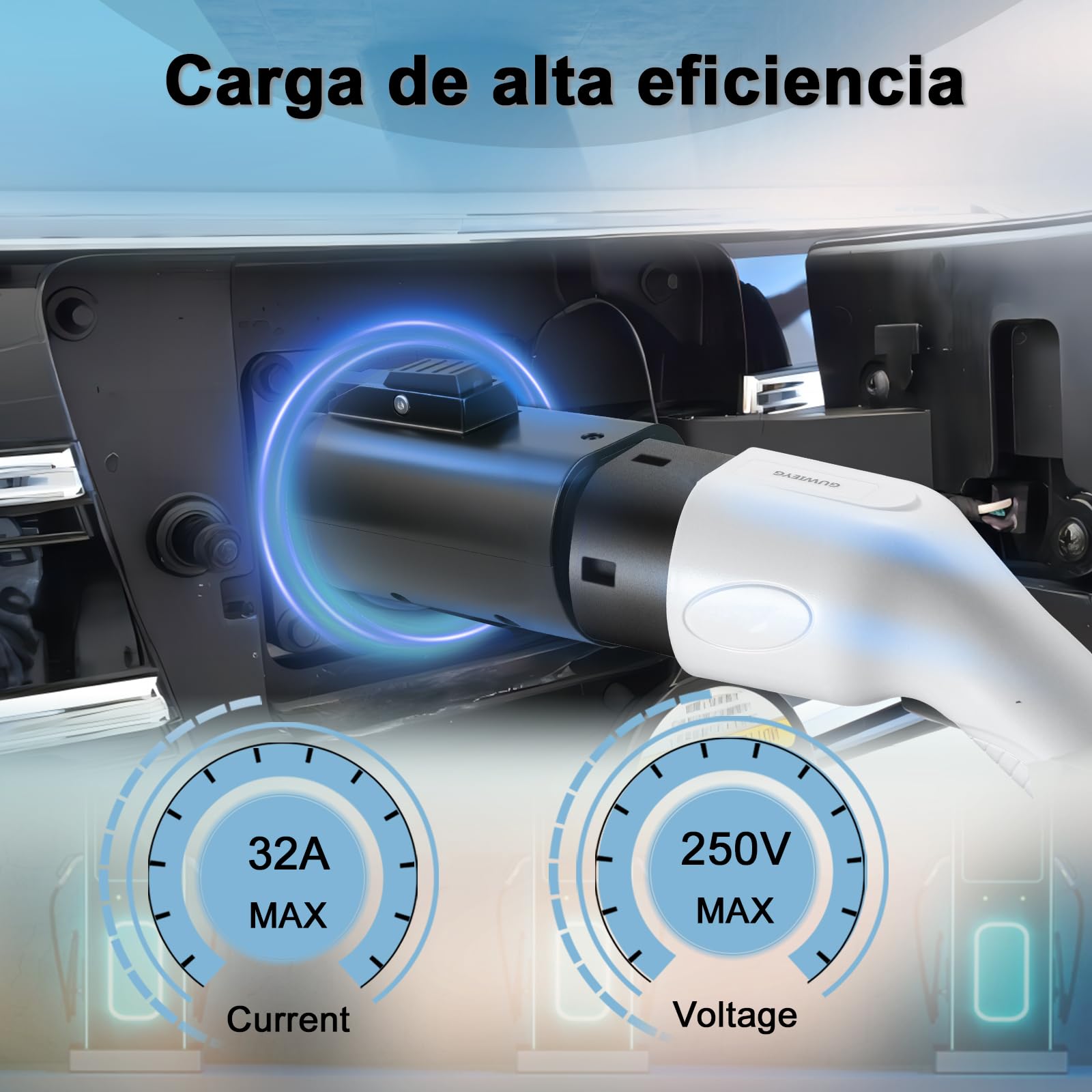 Adaptador Tipo 2 a Tipo 1, 32A, para vehículos eléctricos Tipo 1 | Adaptador para Vehículos Eléctricos IEC 62196 a SAE J1772, Resistente al agua IP54