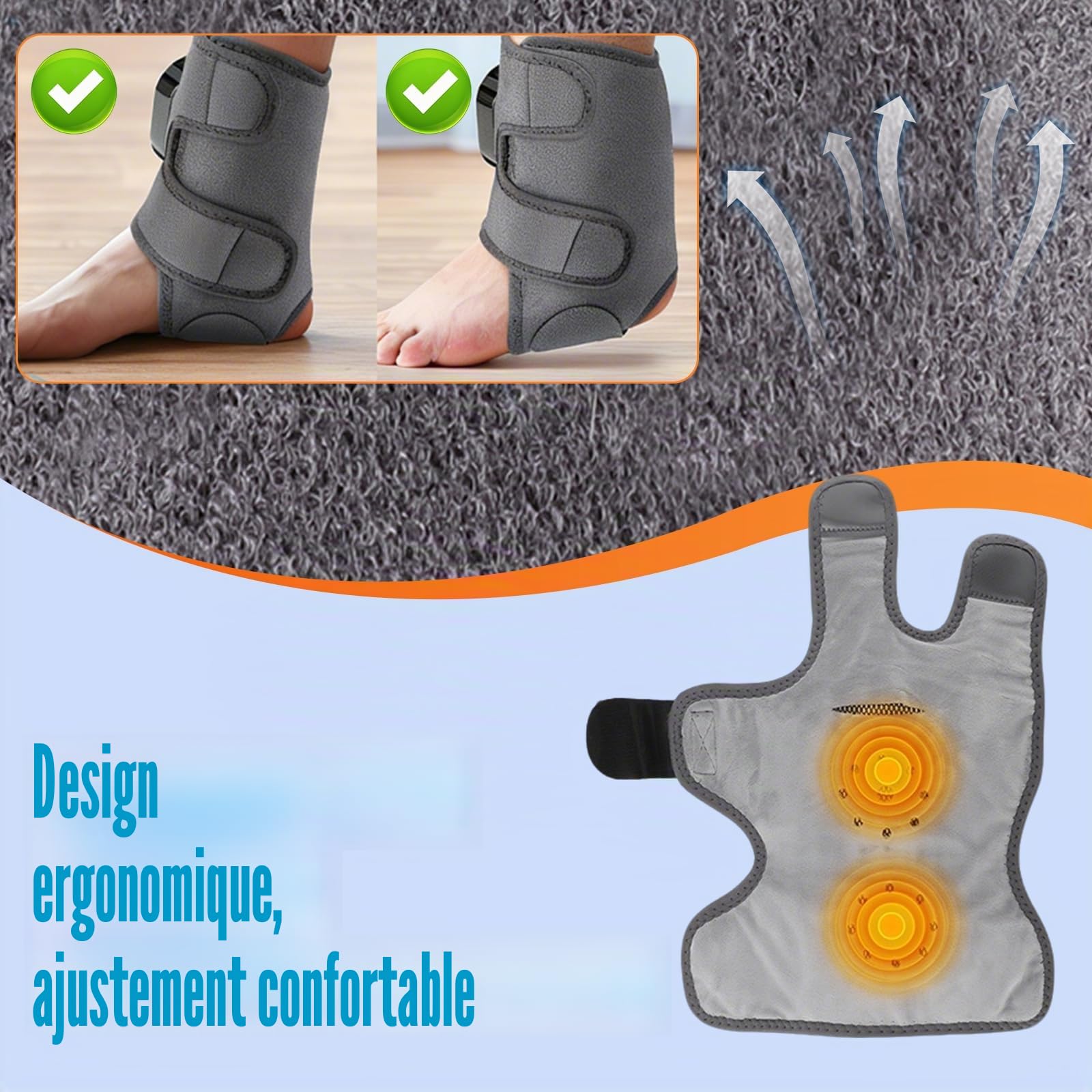 Masseur Pied Électrique,2 Pièces Appareil Massage Pied Sans Fil avec 3000mAh Batterie,3 Intensités de Vibration,6 Niveaux de Température,Massageur de Cheville pour Personnes Âgées,Travailleurs Debout