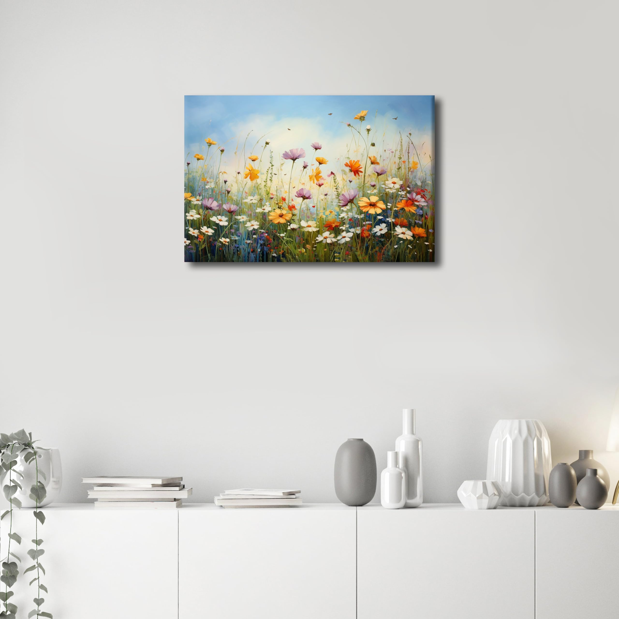 TISHIRON Wall Decor Blooming Flower Canvas Wall Art Wildflowers Modern Artwork for Office Plant Picture Print on Canvas Framed Ready to Hang for Living Bedroom Home 24x16in - Image 3