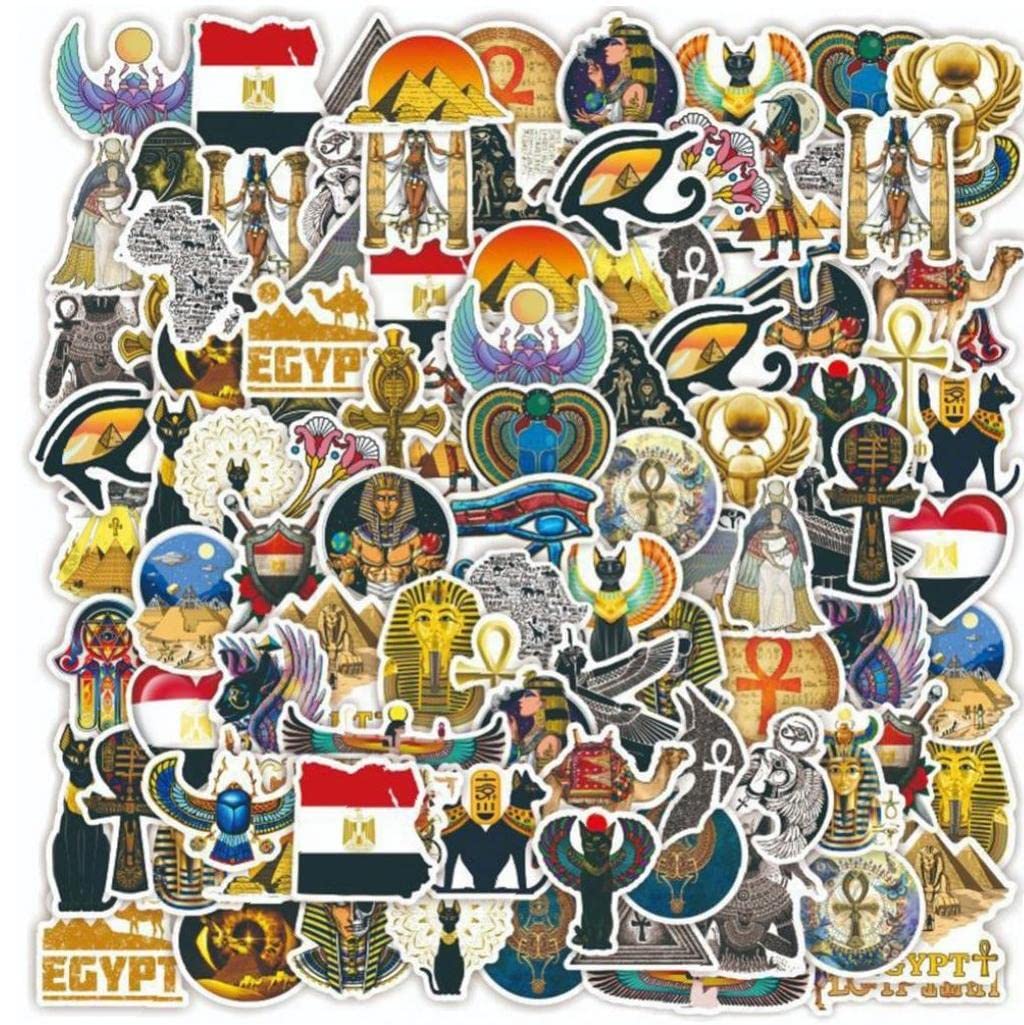 Casiler 50Pcs Ancient Egypt Stickers For Laptop Motorcycle Pyramid Sphinx Pharaoh Vinyl Sticker Decals For Waterbottle Phone Skateboard Guitar