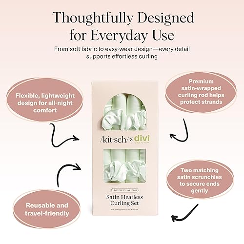Miniatura 95 de Kitsch Juego de rizadores de cabello sin calor satinados – Rizadores sin calor para rizos sin calor durante la noche – Rodillos de pelo para 01