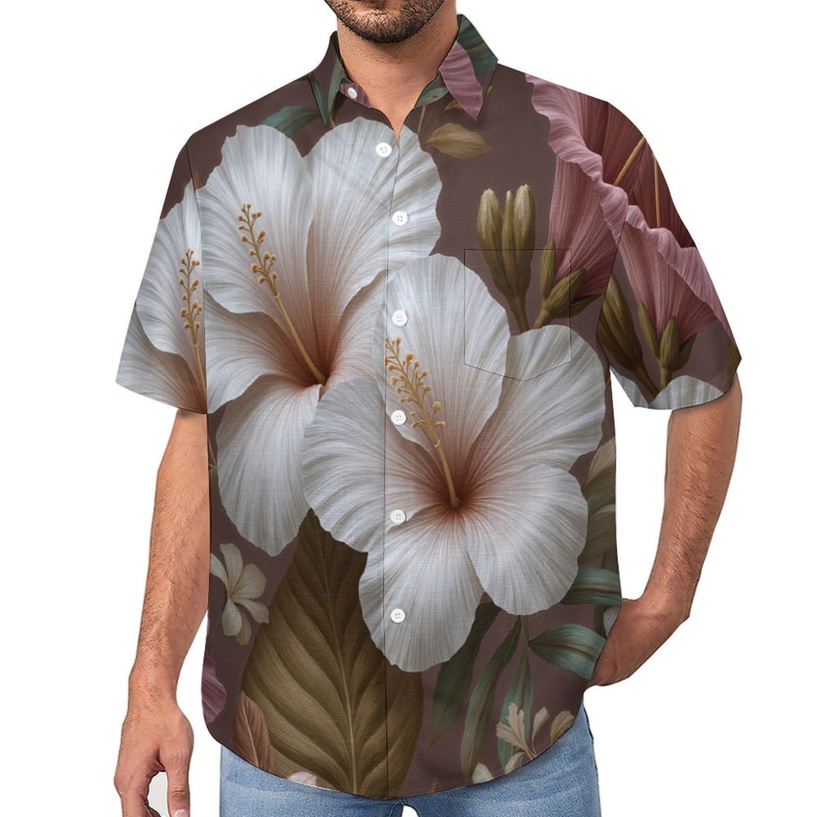 Camicia da Uomo a Maniche Corte con Bottoni, Stile Vintage con Stampa Piante Fiori, vestibilità Regolare, Camicie da Spiaggia Estiva Hawaiano, Aloha