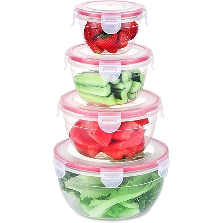SHOMOTE Food Storage Containers with Lids Airtight, Plastic Stackable Kitchen Bowls for Lunch BPA-Free, Freezer Microwave Dishwasher Safe, Gift Idea, Set of 4