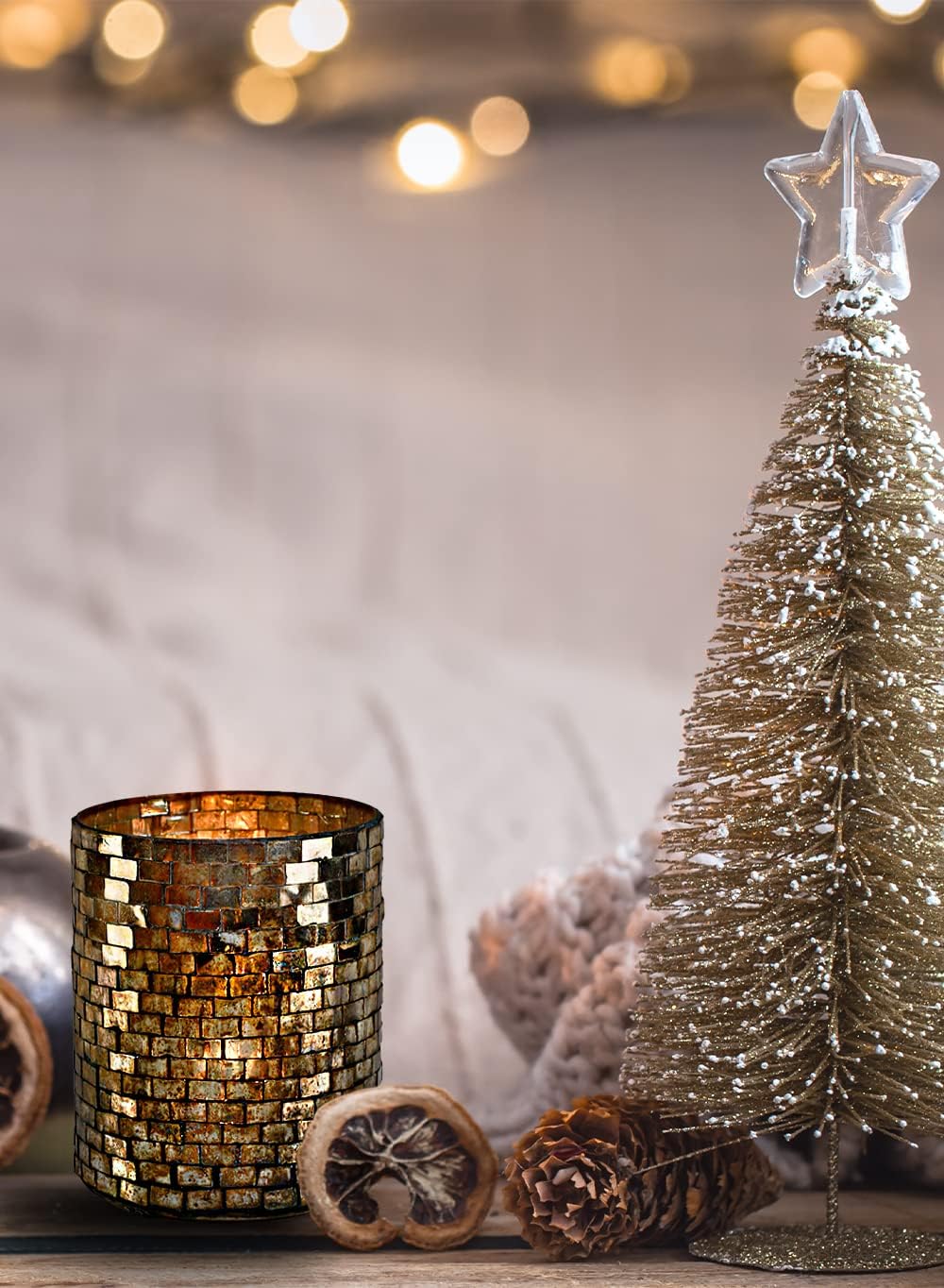 Serene Spaces Living Large Glass Vintage Mosaic Candleholder, Flower Vase, Ideal for Weddings, Home Decor, Thanksgiving, Holidays, Events, Anniversaries, Gift for Loved Ones, 5" Diameter & 6" Tall