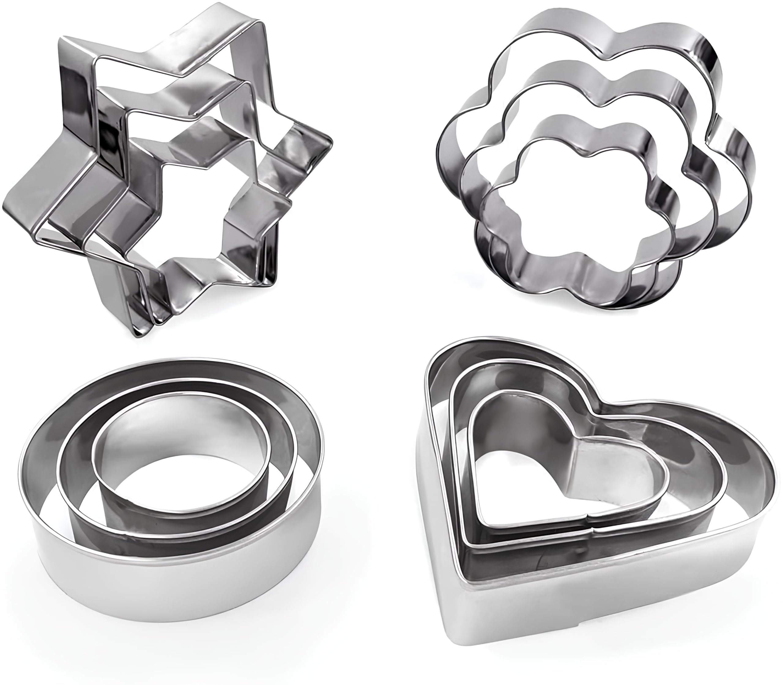 Cookie Cutter Stainless Steel Cookie Cutter with 4 Shape 3 Sizes Heart Round Star and Flower, 12 Pieces-image-36