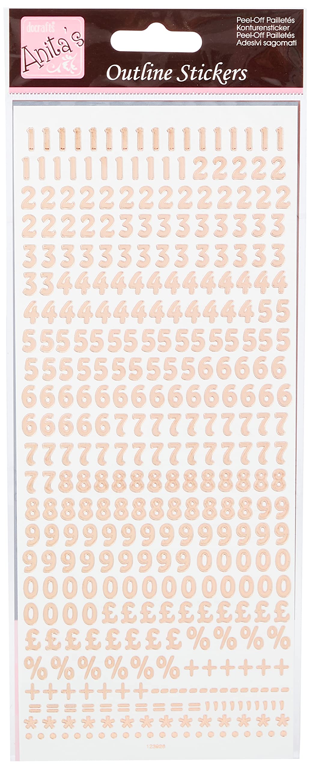 Anita Small Outline Stickers 3 pks Card Crafts Rose Gold Numbers Symbols Numbers