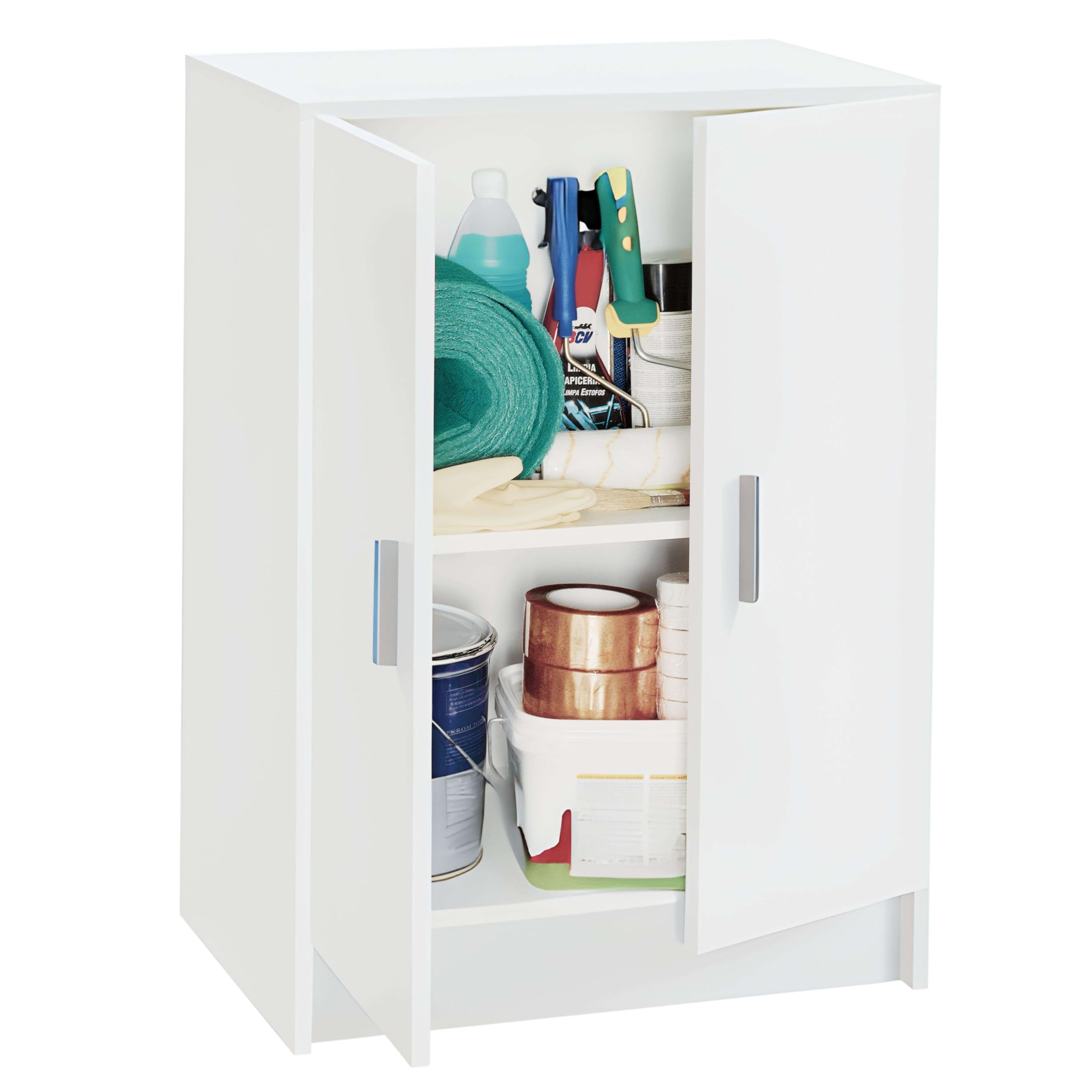 Habitdesign Armario Multiusos Bajo 2 Puertas 1 Estante, 80x59x37 (AltoxAnchoxFondo - en cm), Color Blanco Mate