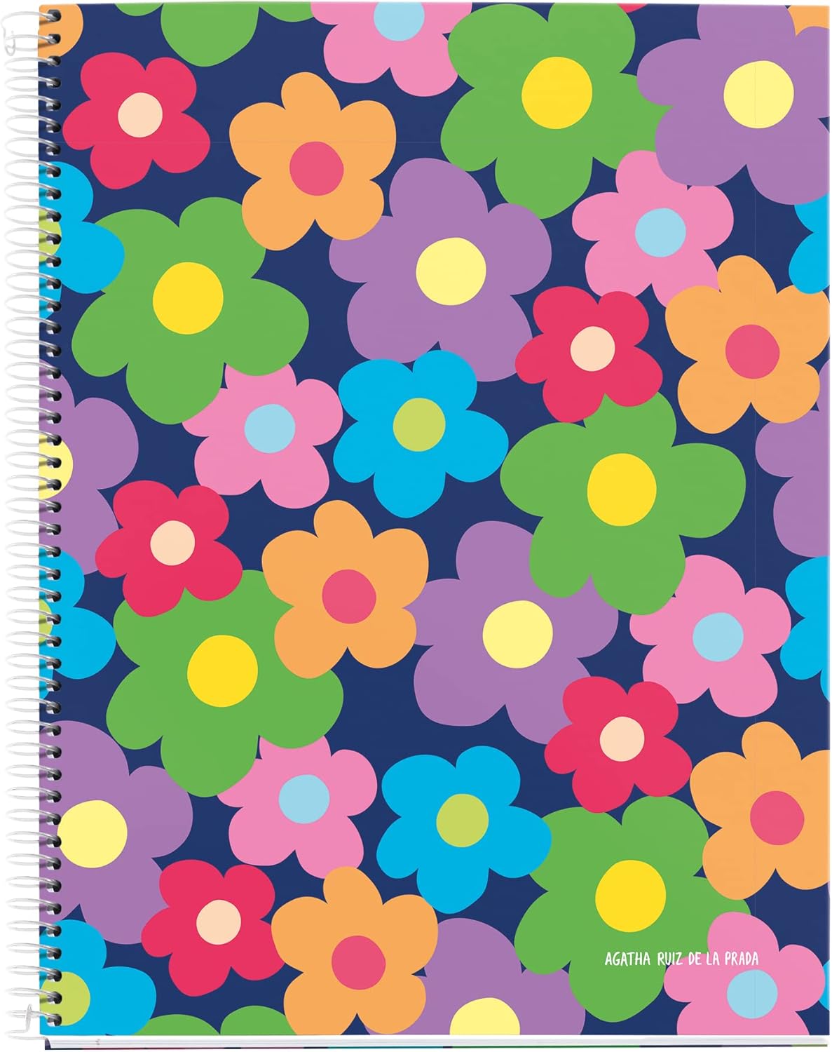 Miquelrius - A4 Notebook, 4 Coloured Stripes, 120 Sheets, Horizontal Rules, 7 mm, 4 Drills, Micro-Perforated, Hardcover, Agatha Ruiz de la Prada, Flower