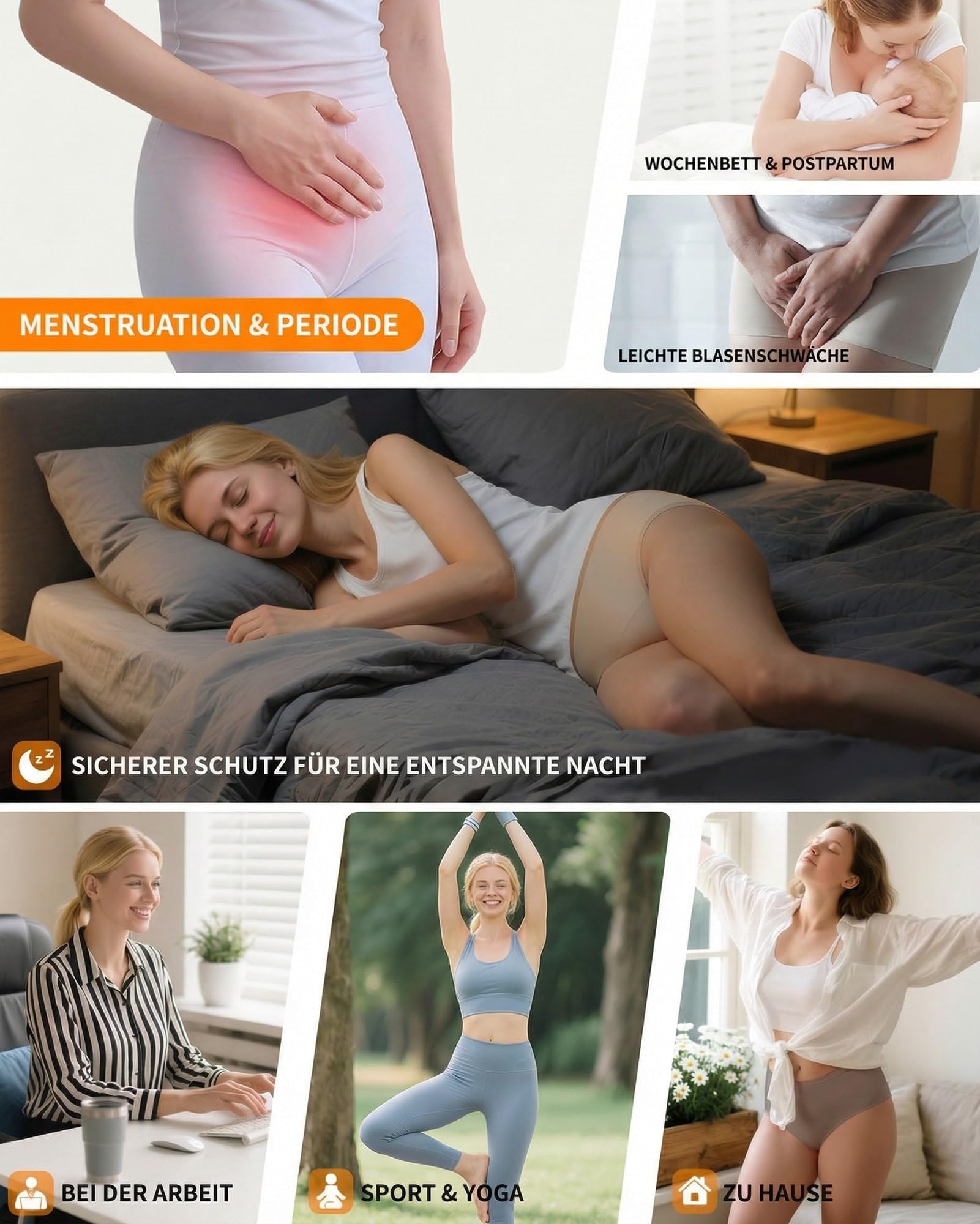 PoseFree Periodenunterwäsche Damen Starke Blutung (40ml) – Nahtlos & Unsichtbar unter Kleidung, Auslaufsicher, 3er Pack