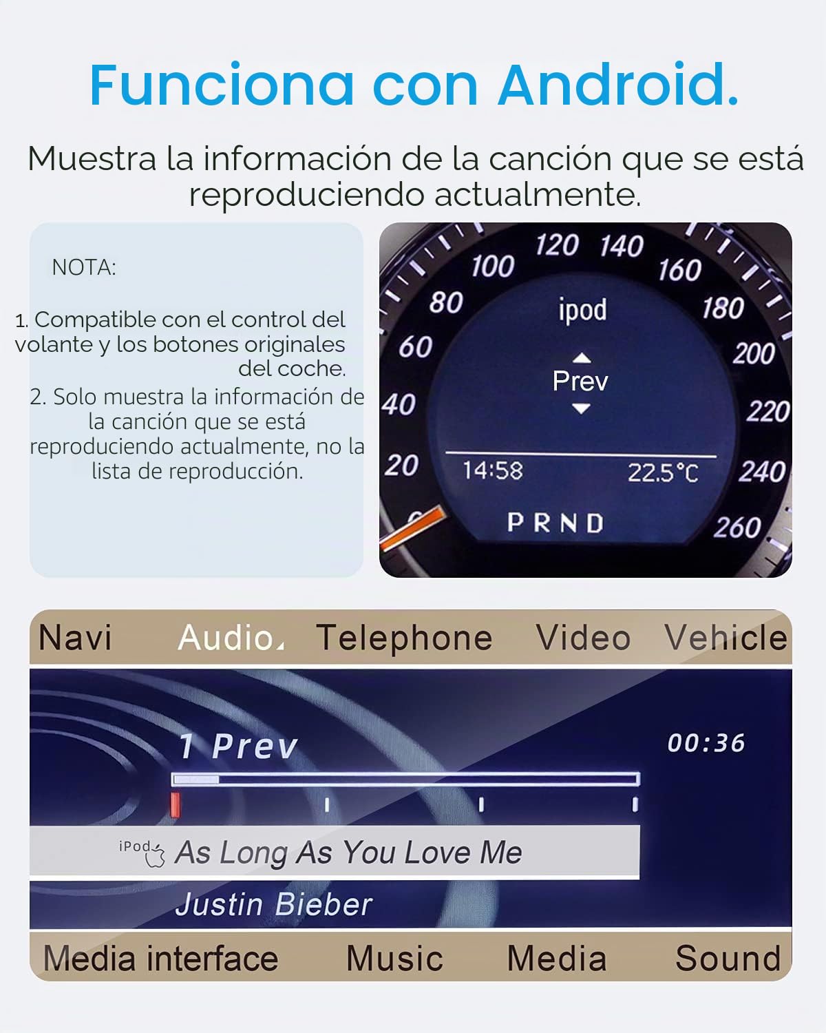 Adaptador de Audio Bluetooth para Coche para Mercedes-Benz 2008-2012 con Puerto AMI, transmisor Bluetooth con Sonido aptX-HD y Cable AMI