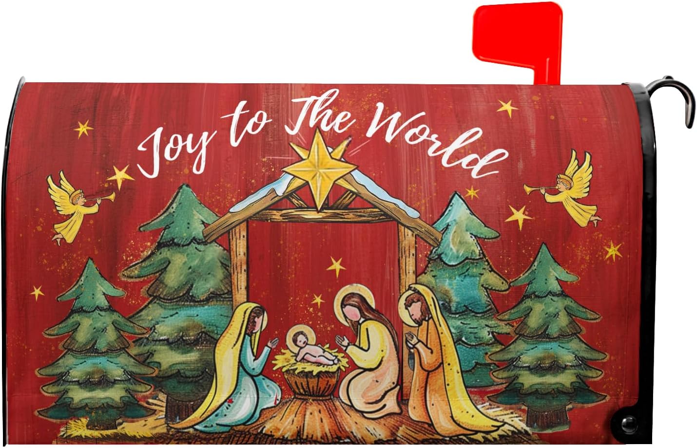 Kawani Merry Christmas Mailbox Covers Christmas Joy to The World Mailbox Wraps Magnetic Large Size 21x25.5 Inch Christmas Religious Post Letter Box Cover Winter Holiday Outdoor Decoration