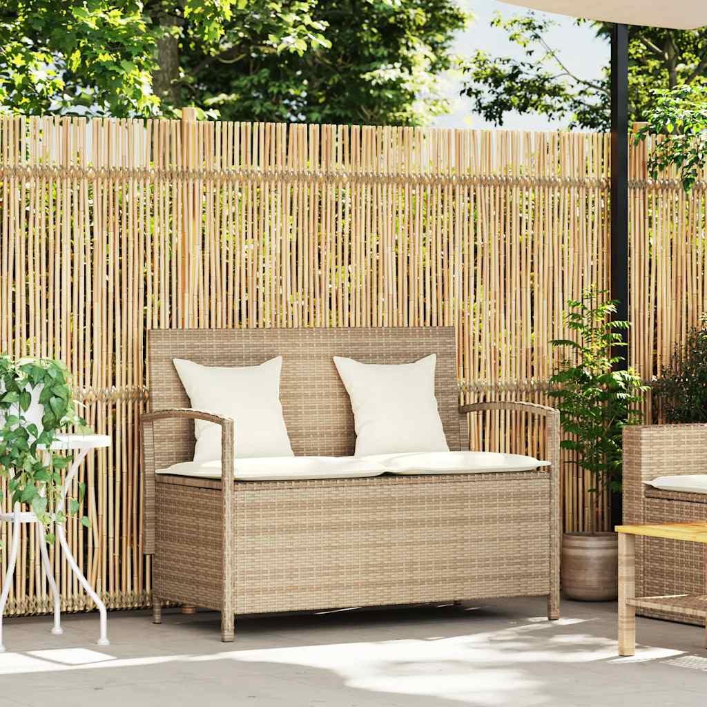 vidaXL Almacén para jardín con cojín de ratán artificial