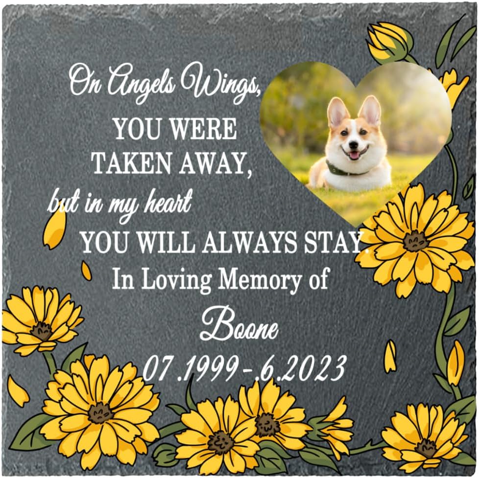 Cat Memorial Garden Stone Personalized, Personalized Pet Memorial Stone Gift with Photo, Customized Pet Memorial Gifts for Loss of Dog Cat, Pet Grave Marker Headstone
