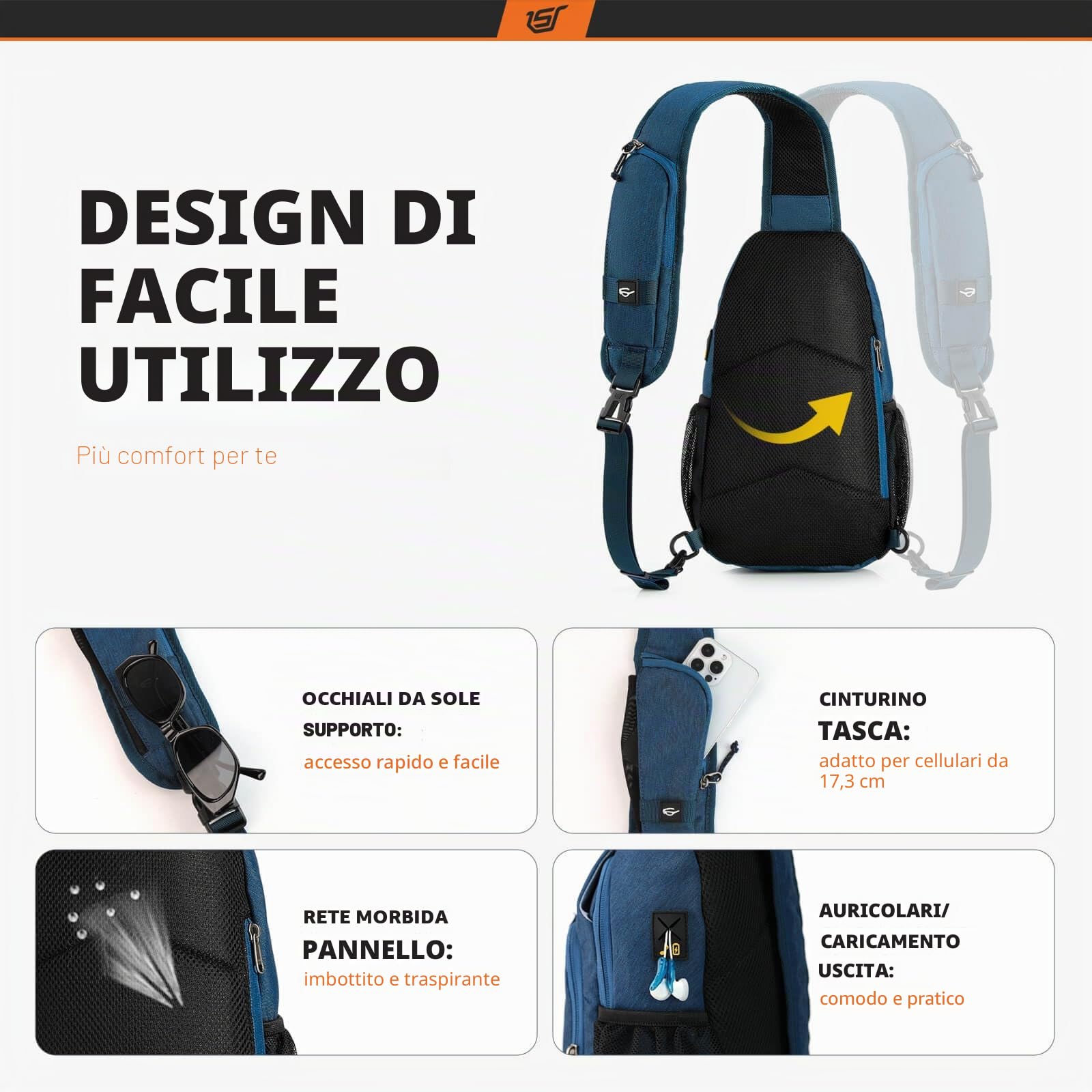 SKYSPER Zaino Monospalla con Protezione FRID, Marsupio Antifurto Zaino a Tracolla per Uomo Donna Viaggio Passeggiata