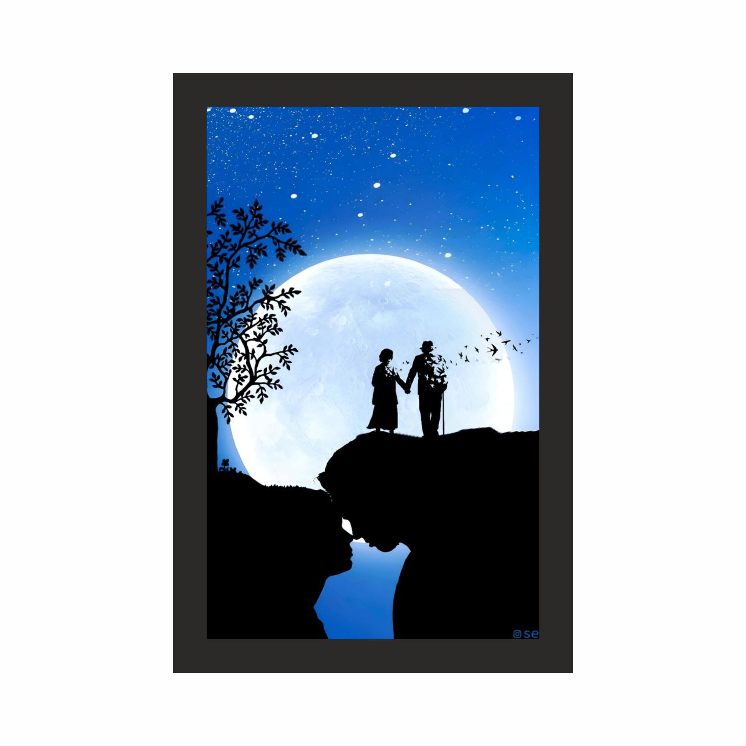 Moonlight Couple Wall Art Frame 12x18 Inch