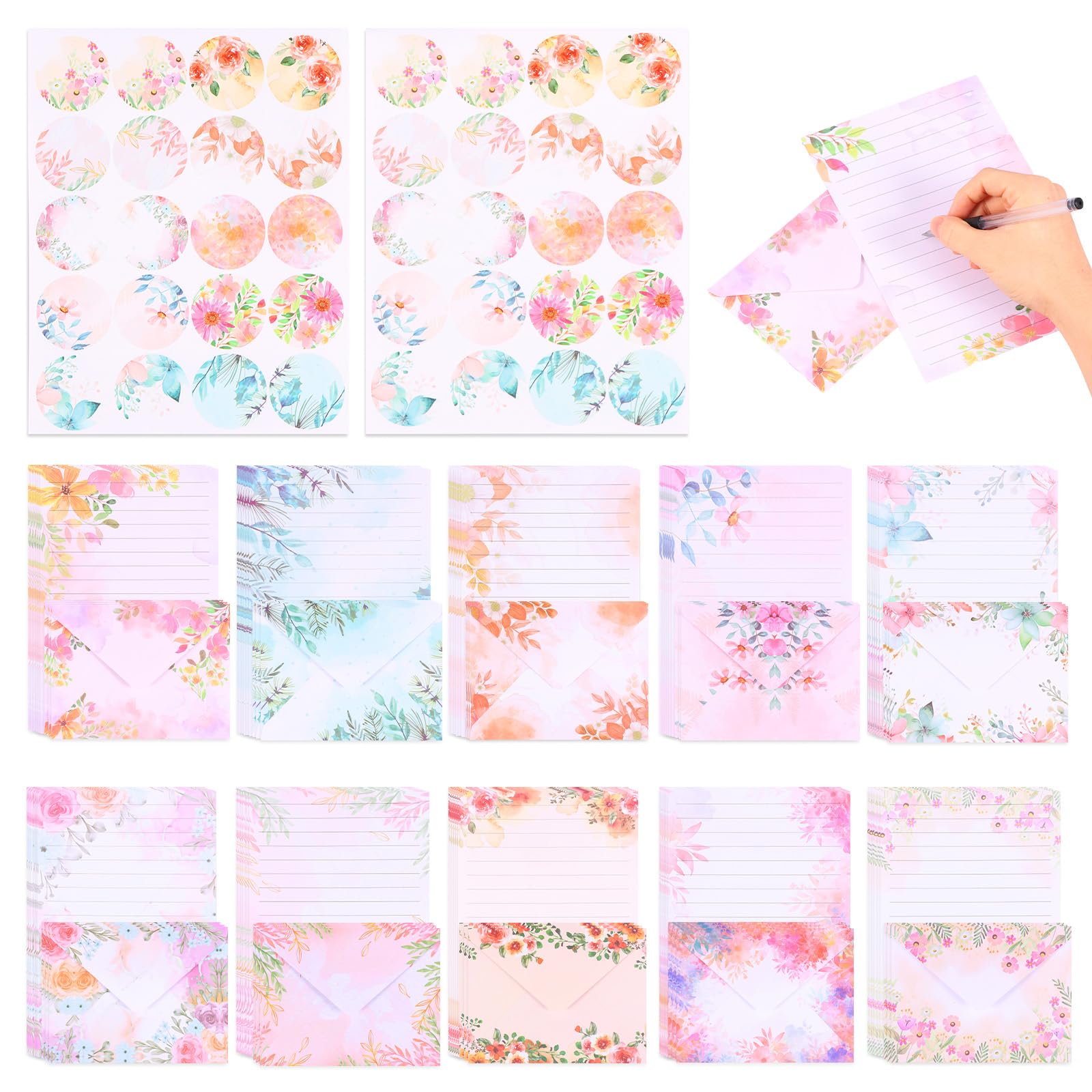 92Pcs Lined Paper and Envelope Set, Letter Writing Stationery Papers, Unique Flower Design Writing Paper, with Adhesive Dot, Non Bleeding 21×14cm for Letter Scrapbooking(Style1)