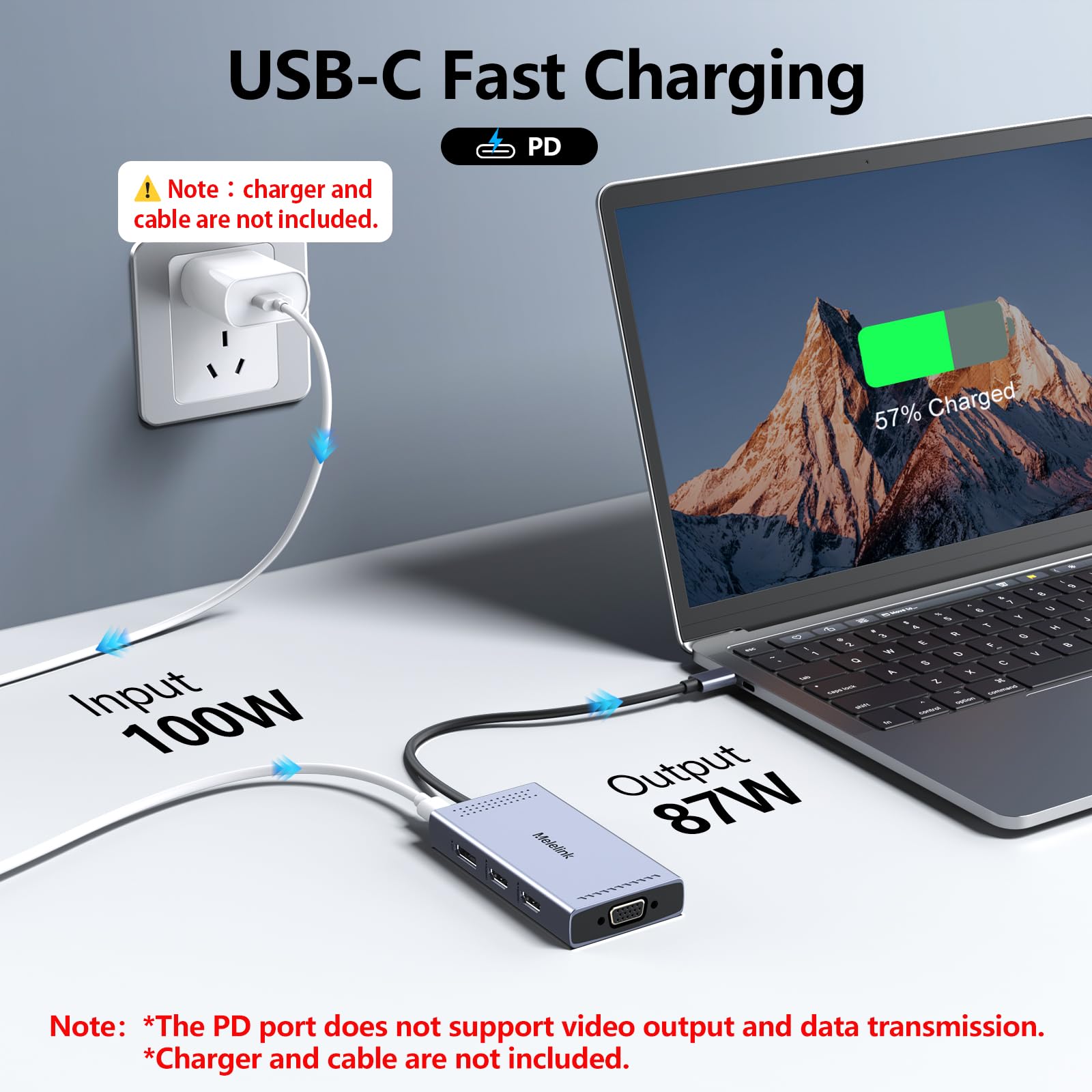 Melelink - Docking station USB C, adattatore per monitor Dual HDMI, hub USB C 3 monitor con 2 HDMI 4K, display 8K, VGA, PD da 100 W, porte USB C&A, docking station 9 in 1 per computer portatile Dell