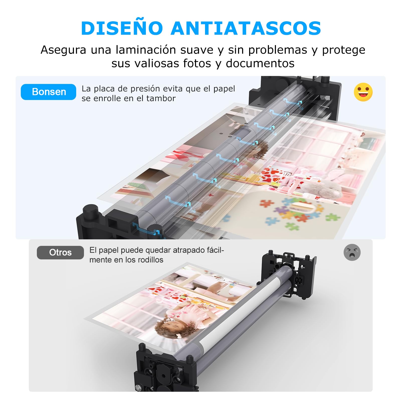 BONSEN Plastificadora A3 con Tecnología Anti-Atasco, 100 Fundas, Control de Temperatura NTC Preciso, Plastificación Rápida para Hogar, Oficina y Escuela, L3402
