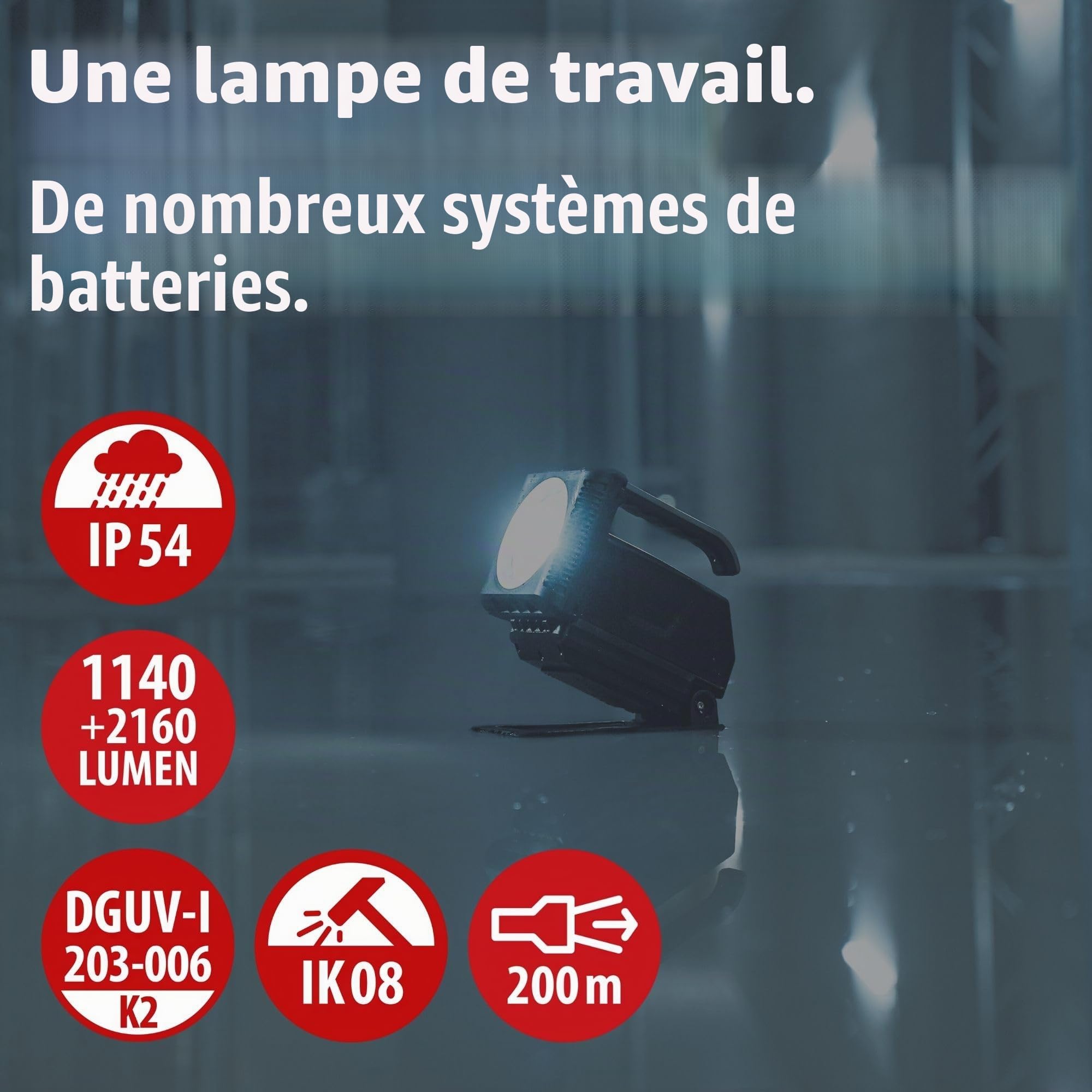 Brennenstuhl Professional Multi Battery Lampe torche LED rechargeable HL 3000 / Baladeuse LED 20W (1140+2160lm, compatible avec batterie 18V rechargeable de 10 fabricants, portée 200m, aimants, IP54)