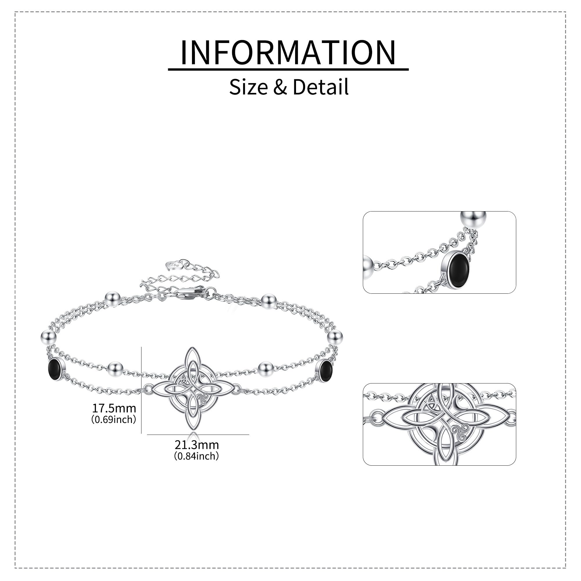 URONE Bracciale con nodo di strega in argento Sterling 925 con onice nero, nodo celtico, multistrato, idea regalo per donna