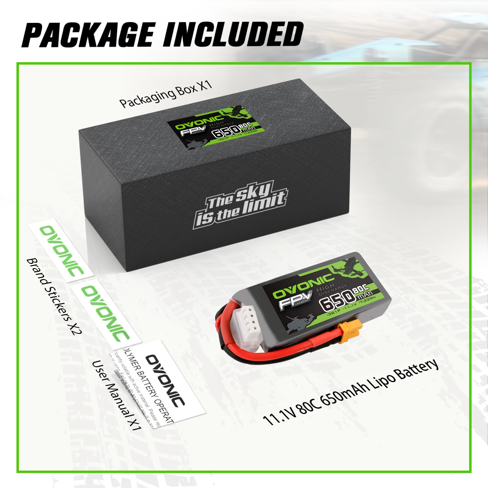 Amazon.com: OVONIC 11.1V 650mAh 3S 80C Lipo Battery with XT30 Plug