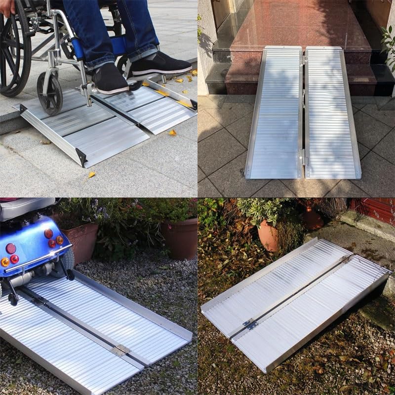 Składana aluminiowa rampa do wózków inwalidzkich i motocykli, bardzo szeroka, 120 x 75 x 5,5 cm, lekka rampa progowa dla łatwego dostępu i mobilności