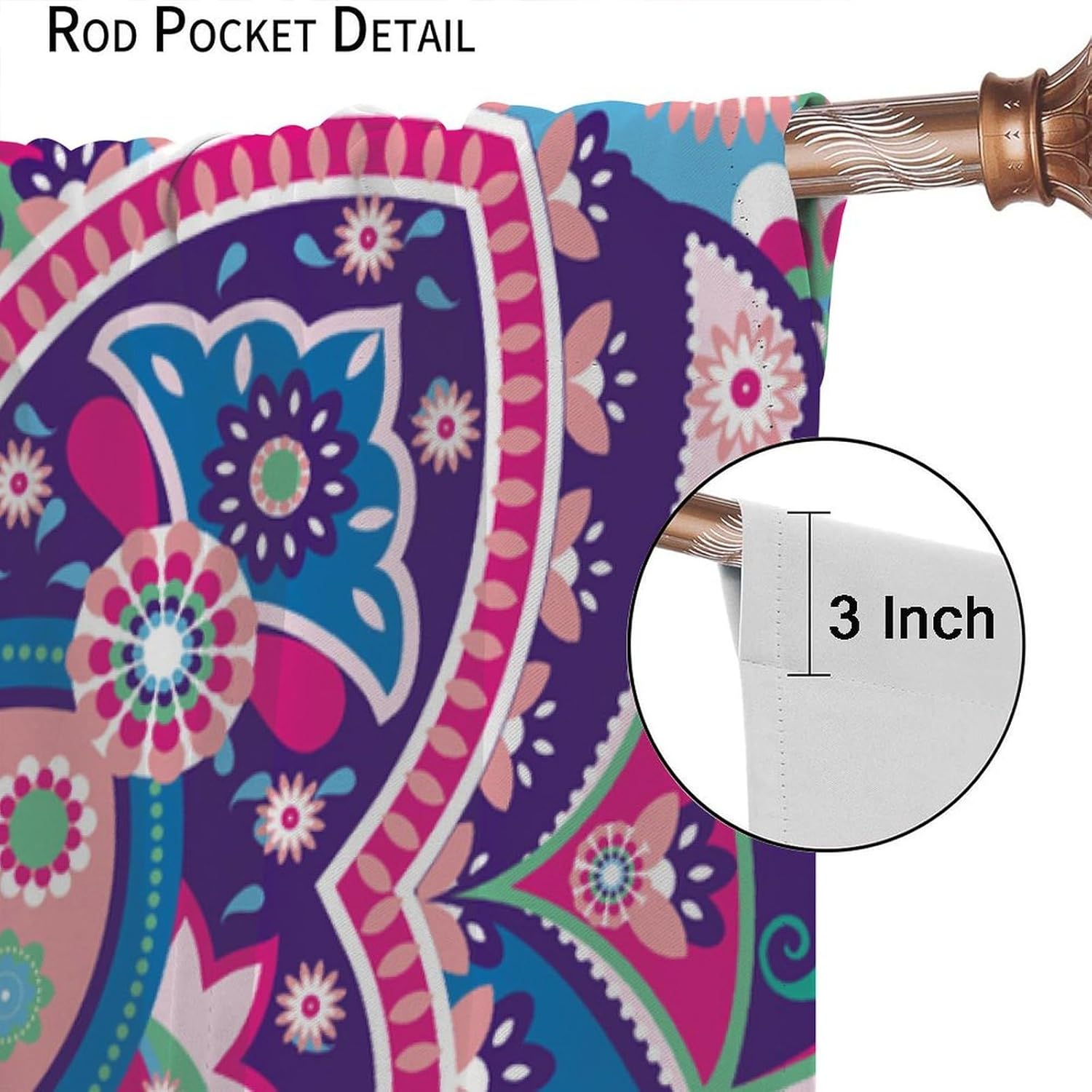 Boho Flowers Curtains, Rustic Bohemian Floral Mandala Plants Botanical Modern Art Rod Pocket Window Treatments for Bedroom Living Room Set 2 Panels,42x63 Inches