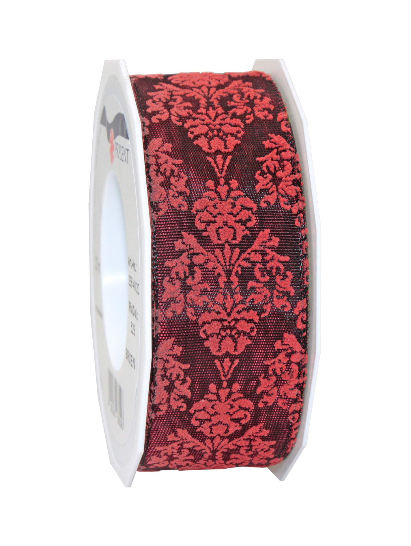 Präsent - Brixen Wired & Printed Ribbon Bordeaux 40 mm Width, 20 m Length
