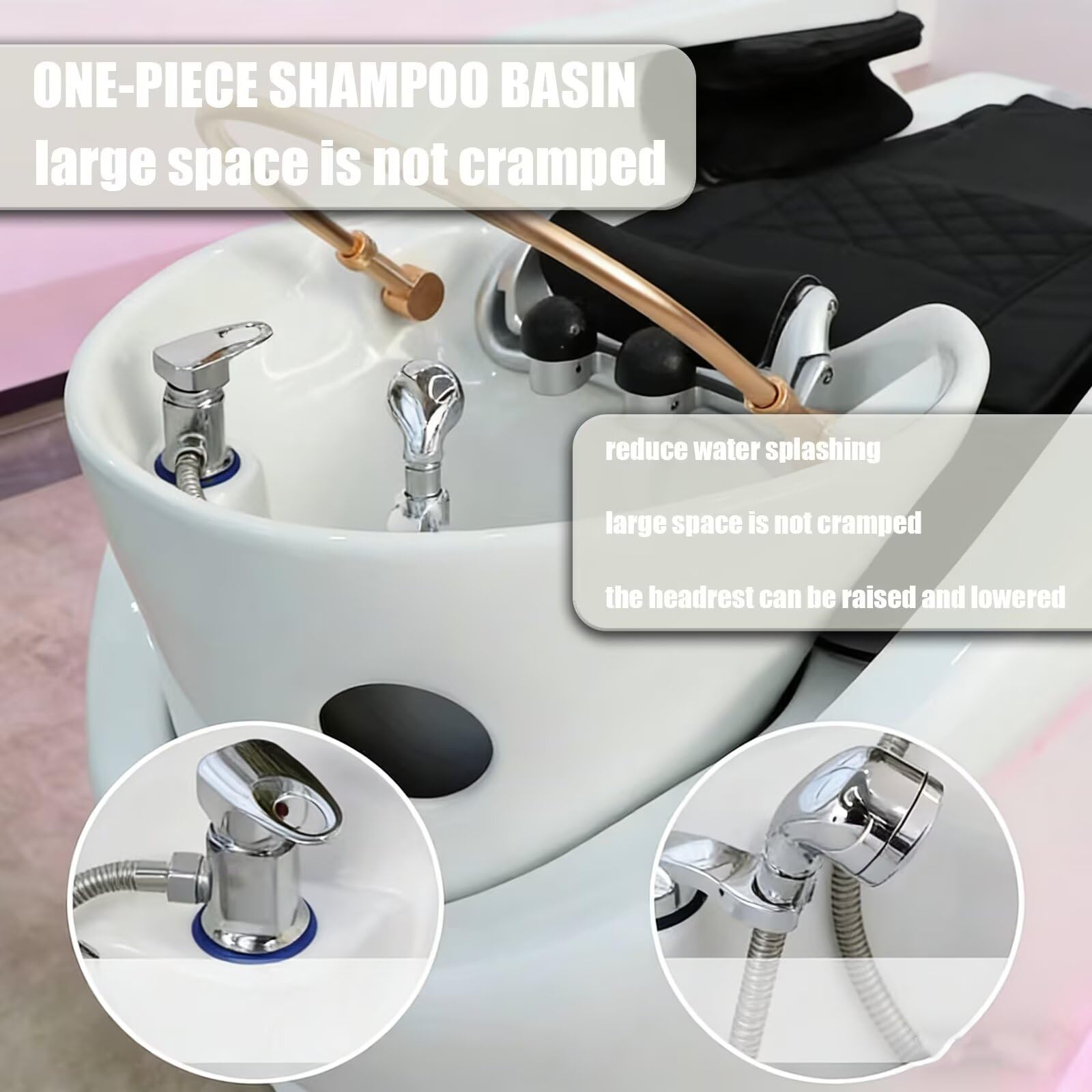 Professionelle Salon-Kopf-SPA-Liege, Shampoo-Liege mit Wasserzirkulation, intelligenter Körpermassage, warmweißer LED-Ambientebeleuchtung, Begasungsset, Kopf-SPA-Ausstattung