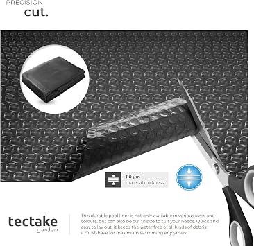 tectake® Rectangular Swimming Pool Cover with Heat Insulation, 3.66 x 7.32 m, Cuttable Solar Foil, Compact Storage, Protective Floating Solar Pool Heater for Swimming Pools & Paddling Pools - Black
