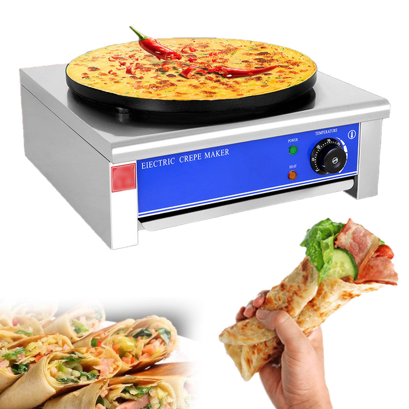 Máquina para Hacer Crepes eléctrica, máquina Grande para Hacer Crepes, Plancha para Crepes, Pan Plano Comercial de Tortilla Roti eléctrica Individual