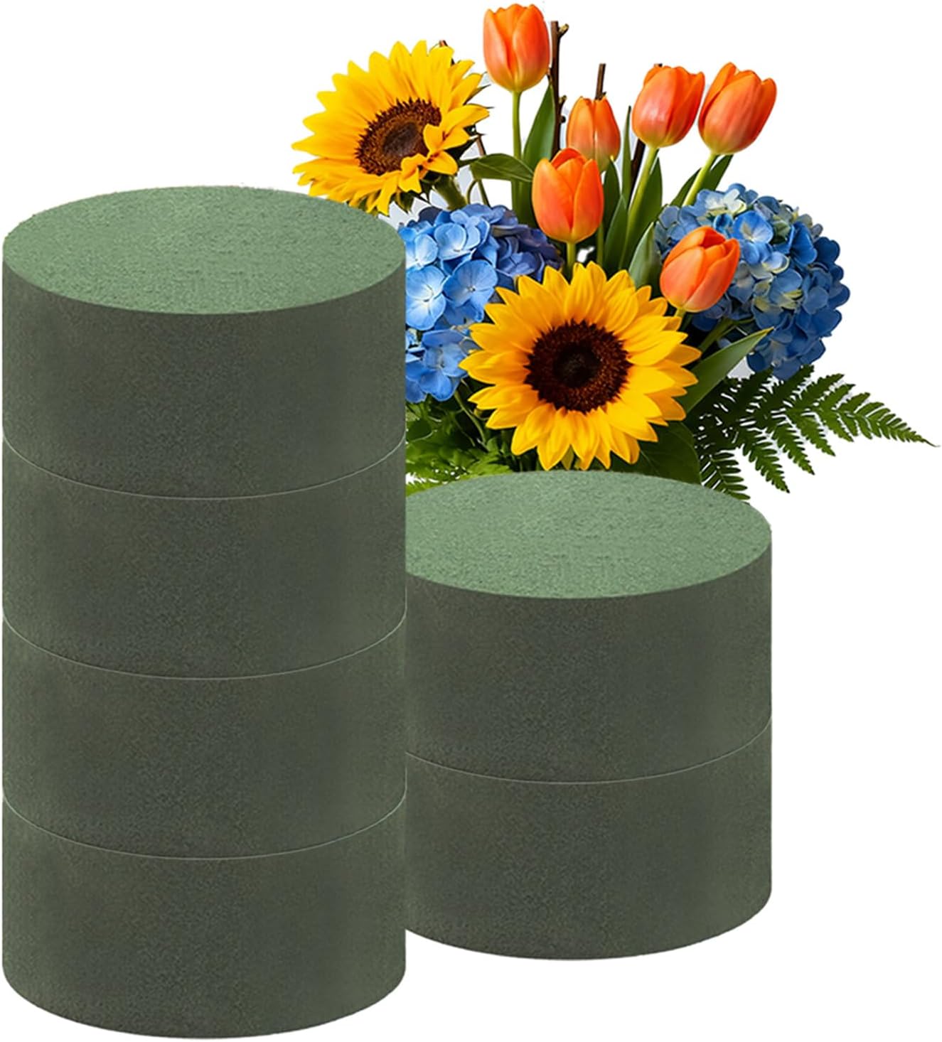 RIDEHILL 6 Pack Round Floral Foam Blocks, 3" x 1.5" Flower Foam for Flower Arrangements Supplies, Wet and Dry Flower Foam Blocks Suitable for Fresh and Artificial Flowers in Decorations