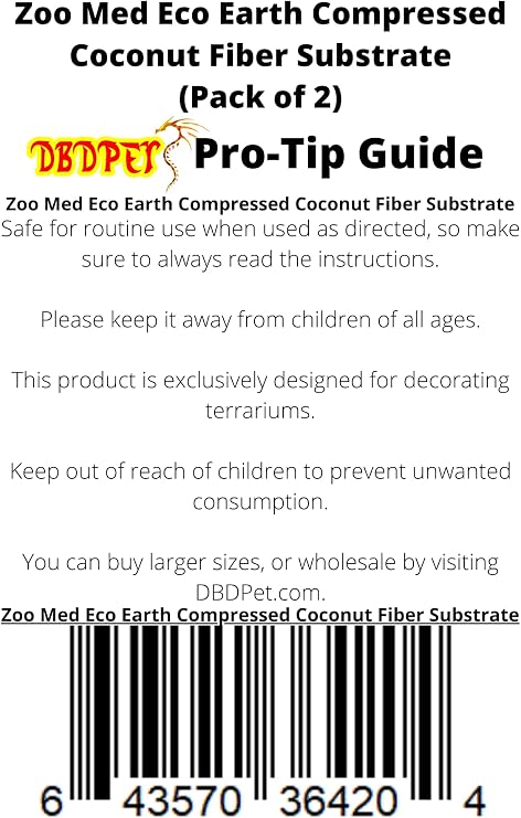 DBDPet Zoomed Eco Earth 3 Bricks Compressed Coconut Fiber Substrate (2 Pack) - Includes Attached Pro-Tip Guide...