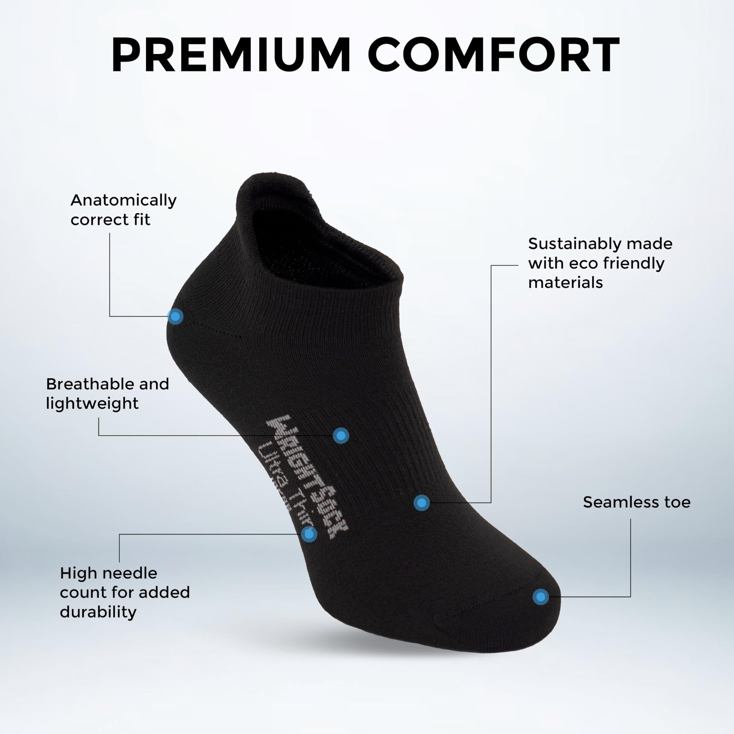 Wrightsock Calzini da corsa ultra sottili per uomini e donne, imbottiti, ecologici e anti vesciche, con il nostro design sagomato del piede, realizzati in America con regolazione dell'umidità, nero,