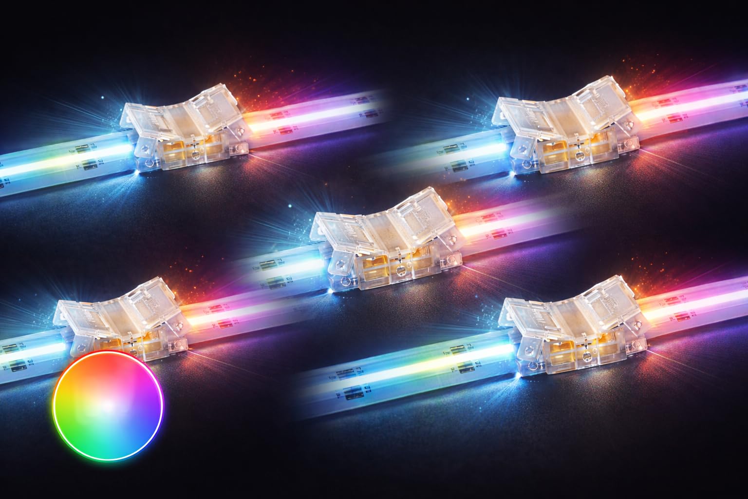 Kanlux Clear Led Cob Strip Light Connectors Pack Of 5 – Transparent Solderless Snap-Lock Connectors For 8Mm & 10Mm Cob Tape, Tool-Free Quick Joiner (10Mm 4-Pin Rgb Inline (Strip To Strip))