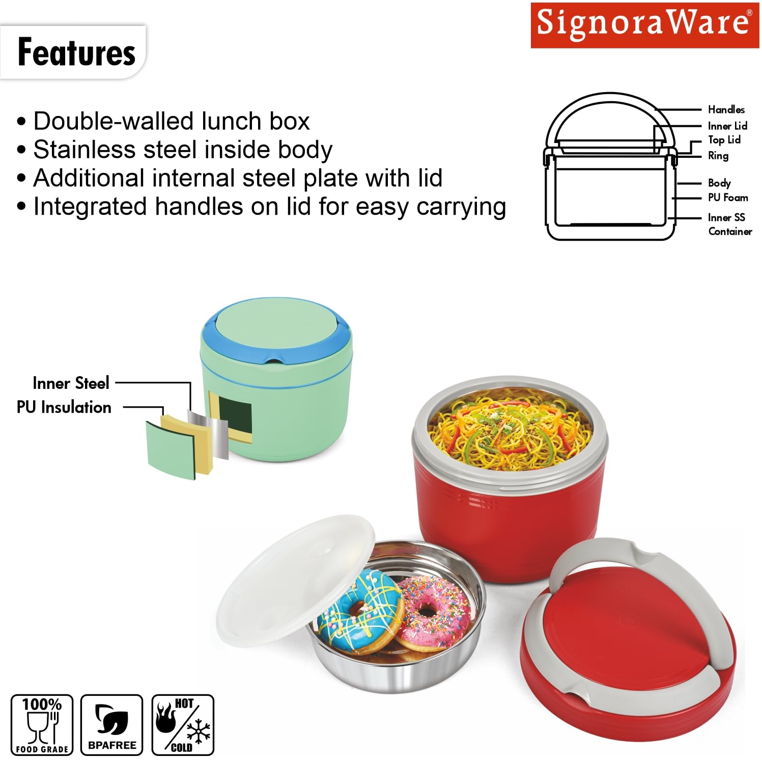 SignoraWare Big Bite Lunch Box - Leakproof & Insulated -4