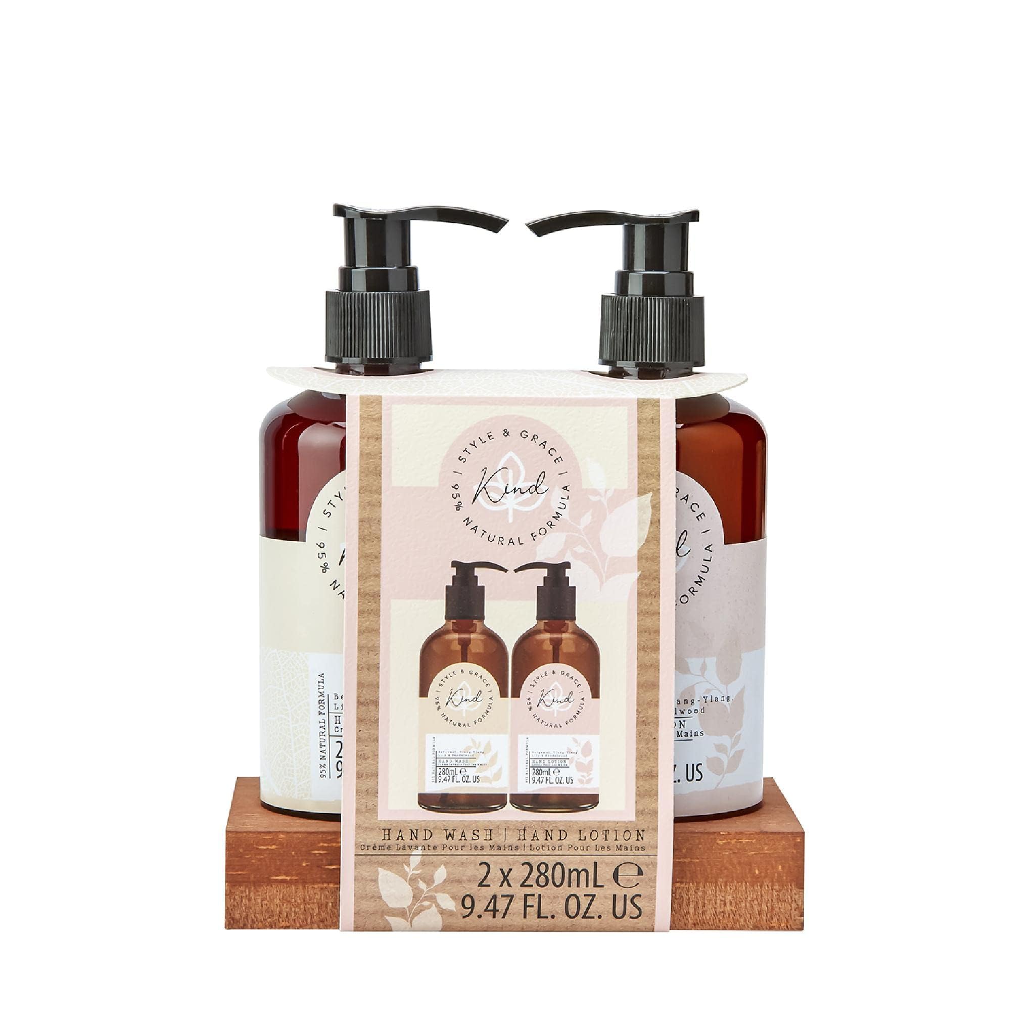Style & Grace Kind Hand Wash Gift Set 280ml Hand Wash + 280ml Hand Lotion + Pine Tray