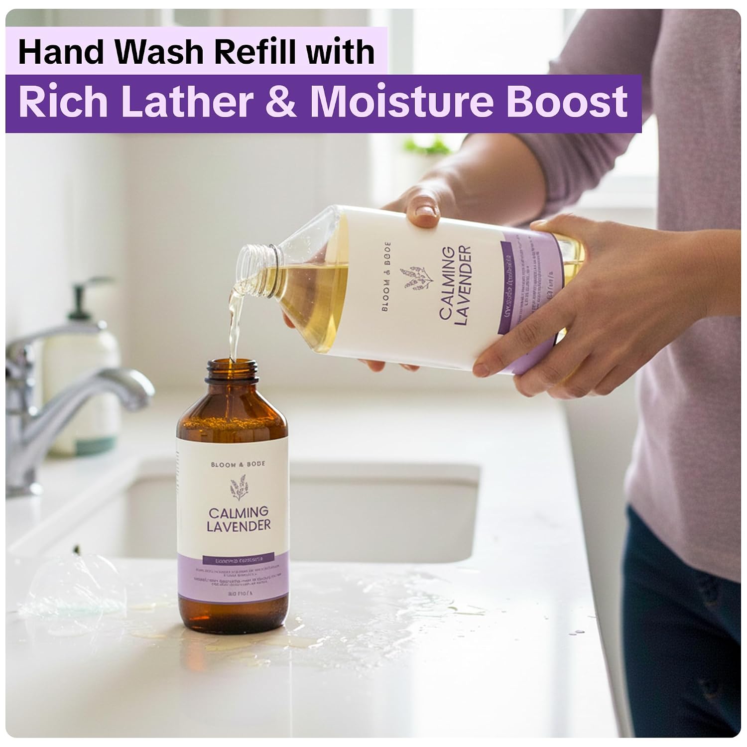 Bloom & Bōde Luxury Liquid Hand Soap Refill With Essential Oils - Natural Scented Hand Wash - Moisturizing Hand Soap Refill, Calming Lavender Scent, 33.8 fl oz / 1L