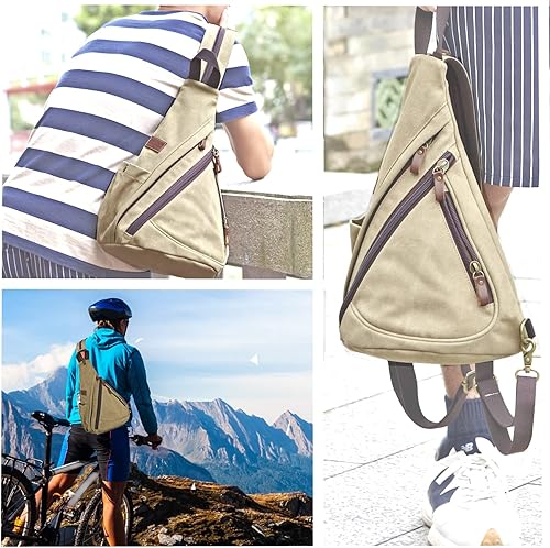 Miniatura 7 de Bolso bandolera de lona convertible para el pecho, mochila de hombro para hombres y mujeres, al aire libre, ciclismo, viajes