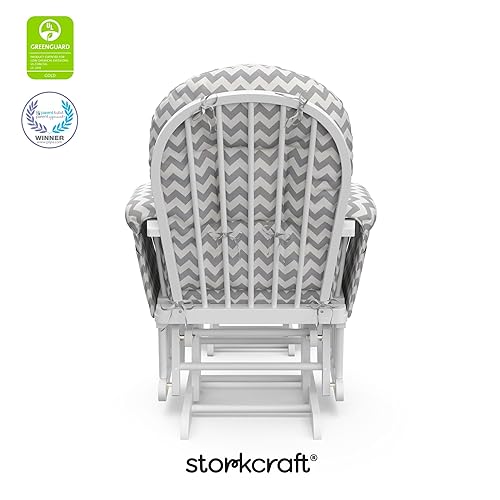 Miniatura 104 de Storkcraft Mecedora y otomana, cojín acolchado, bolsillo de almacenamiento, rodamientos de metal cerrados para un movimiento suave, fácil