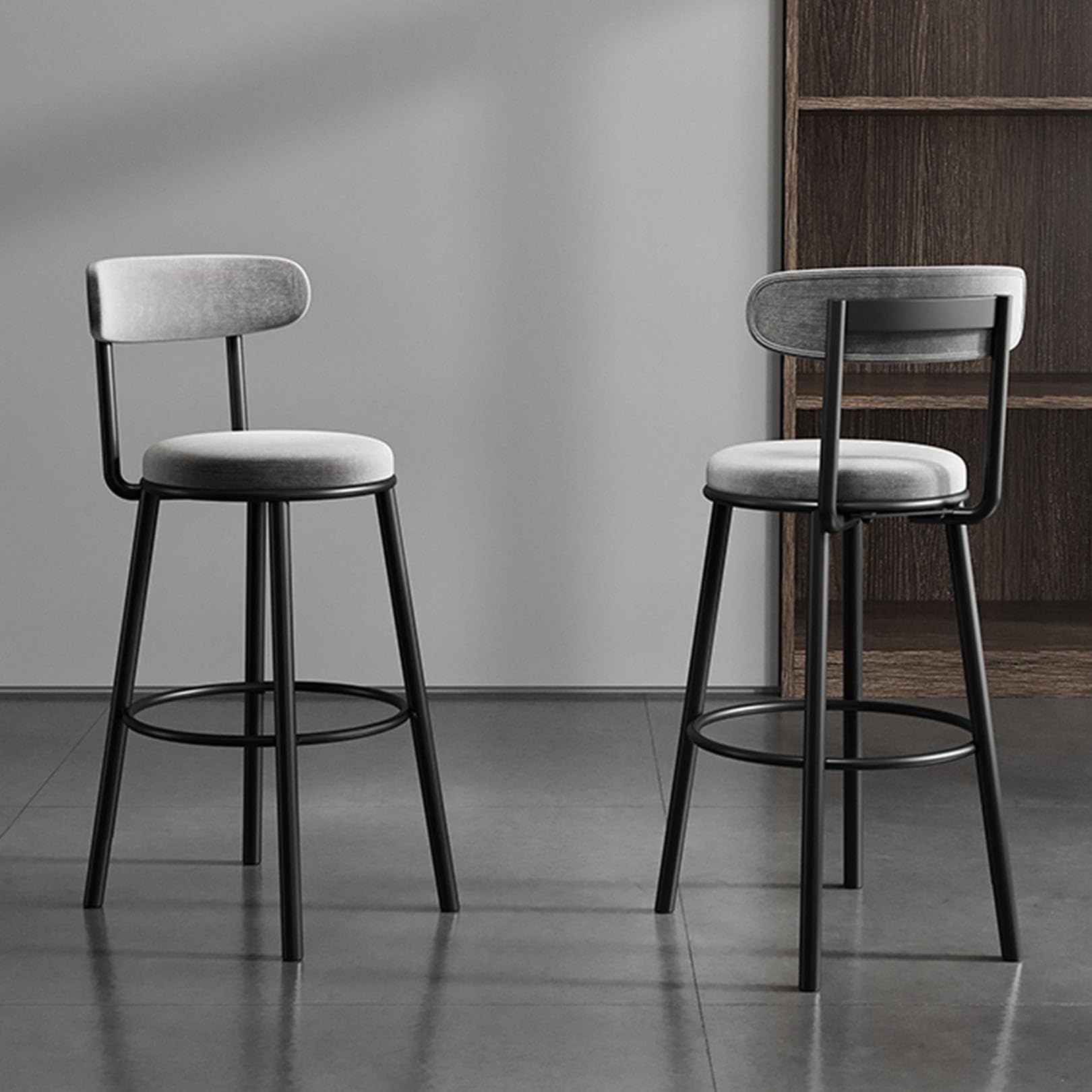 Tabourets de bar lot de 2 chaises de bar gris avec dossier et repose-pieds de comptoir