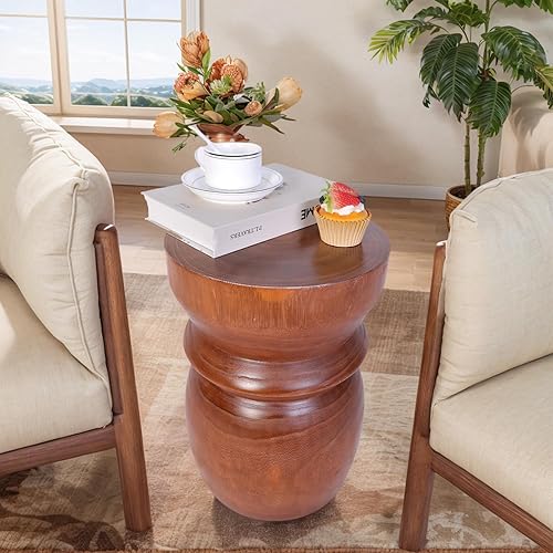 Miniatura 5 de Uziass Mesa auxiliar de madera, mesa auxiliar de tronco de árbol natural de 15 pulgadas, mesa redonda de madera, taburete rústico de granja para